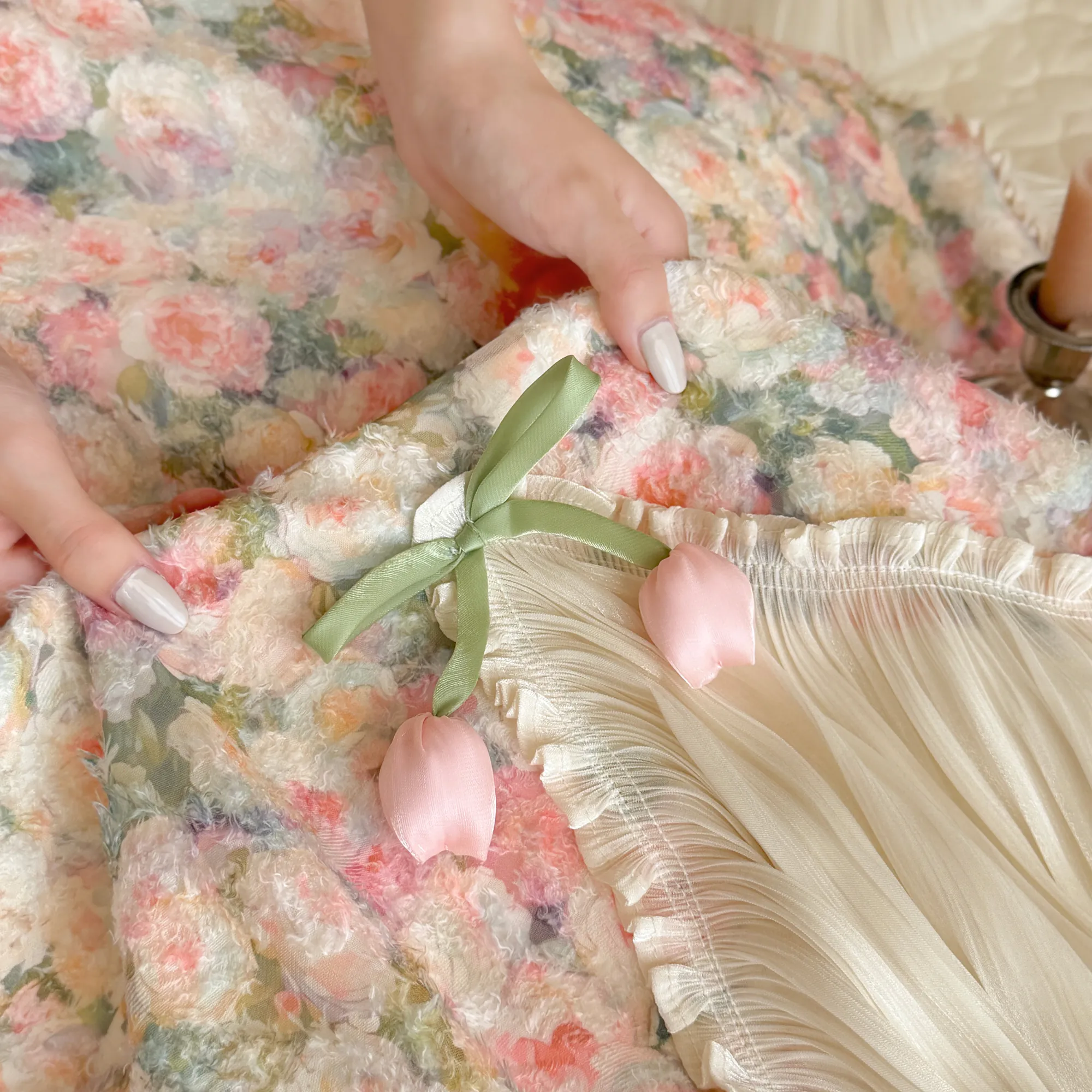 Shabby Chic Princess 100S Pure Cotton Floral Tulle Ruffle Bedding 4-Piece Set14