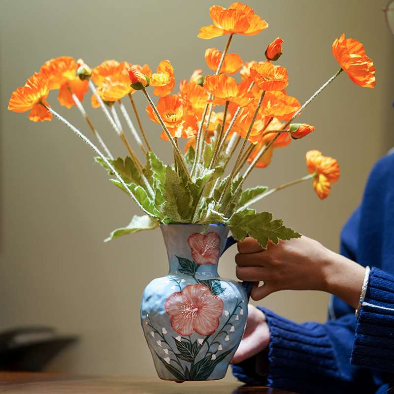 Underglaze-Oil-Painting-Style-Hibiscus-Floral-Single-Ear-Ceramic-Vase07.webp
