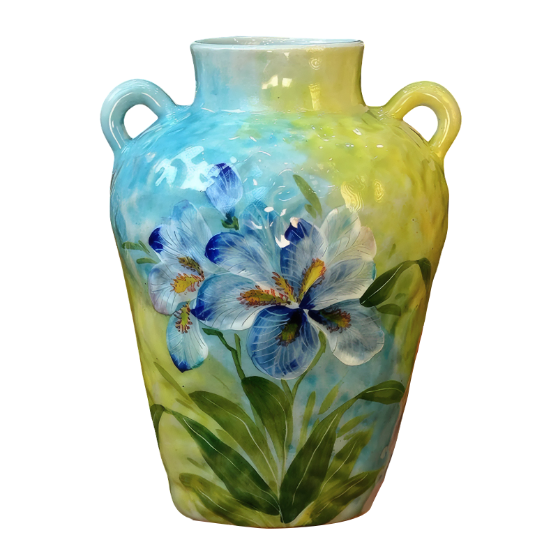 Underglaze Oil Painting Style Iris Floral Ceramic Vase Home Table Decor