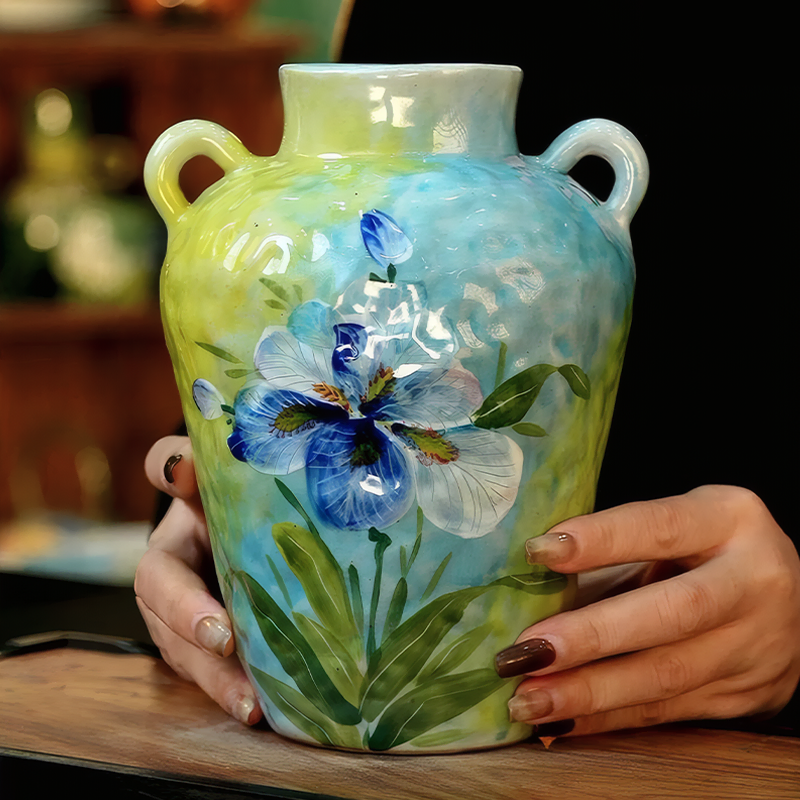 Underglaze-Oil-Painting-Style-Iris-Floral-Ceramic-Vase-Home-Table-Decor03.webp