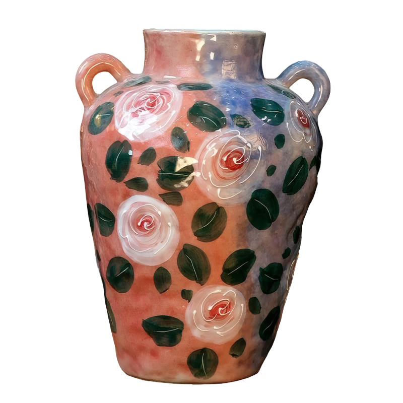 Underglaze Rose Hydroponic Ceramic Flower Vase Living Room Table Decor