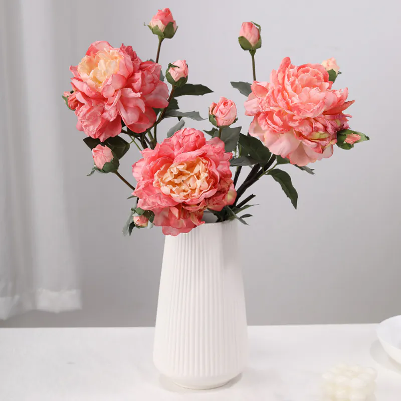 Vintage Burnt Edge Artificial Peony Silk Flower Bouquet
