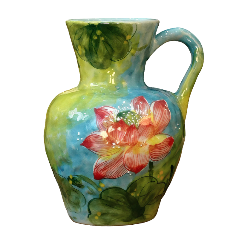 Vintage Hand-Painted Lotus Fresh Plant Artificial Flower Ceramic Vase