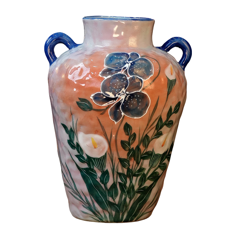 Vintage Jingdezhen Hand-Painted Calla Lily Underglaze Ceramic Flower Vase