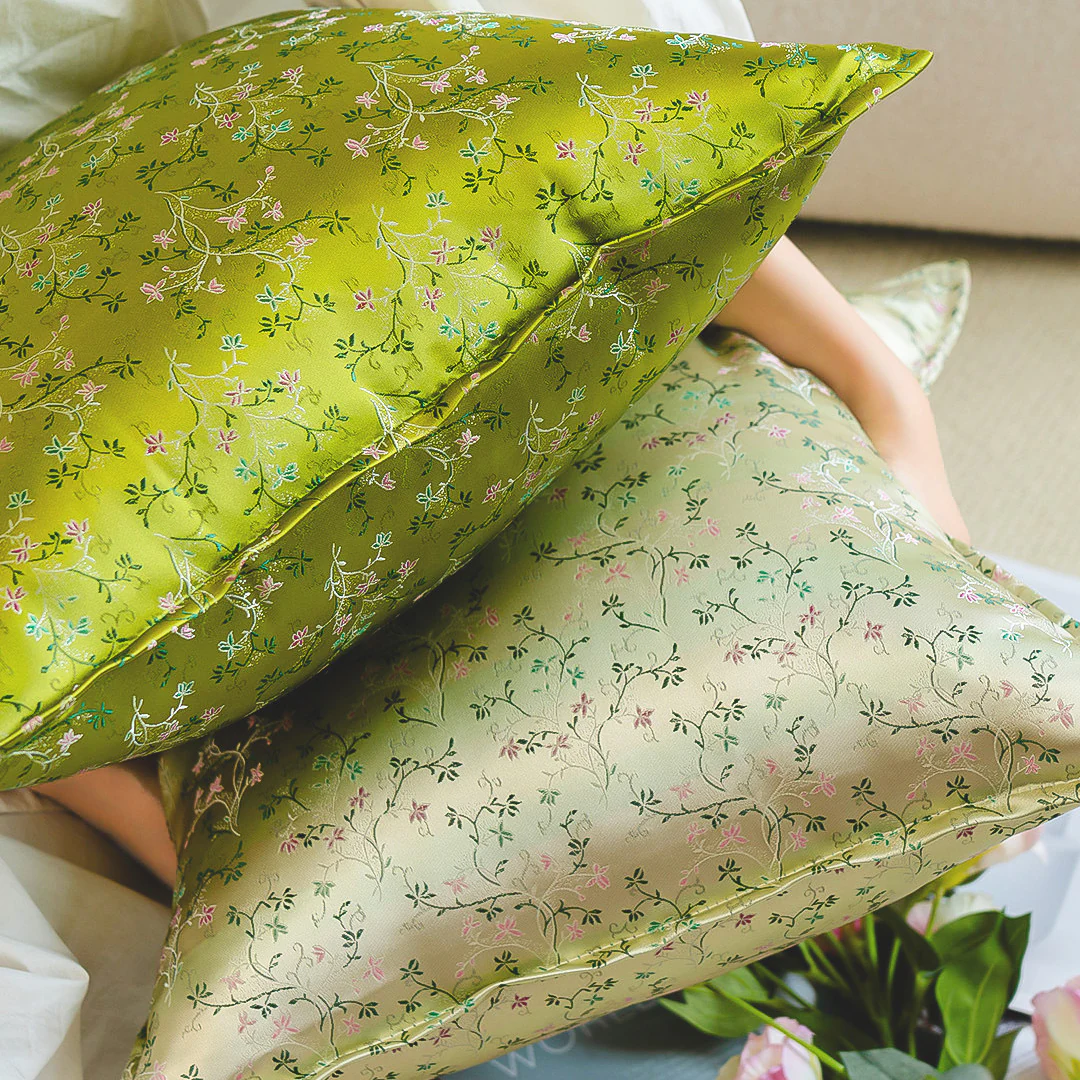 Botanical Floral Vine Jacquard Brocade Green Silky Satin Throw Pillow Cover04 Botanical Floral Vine Jacquard Brocade Green Silky Satin Throw Pillow Cover04