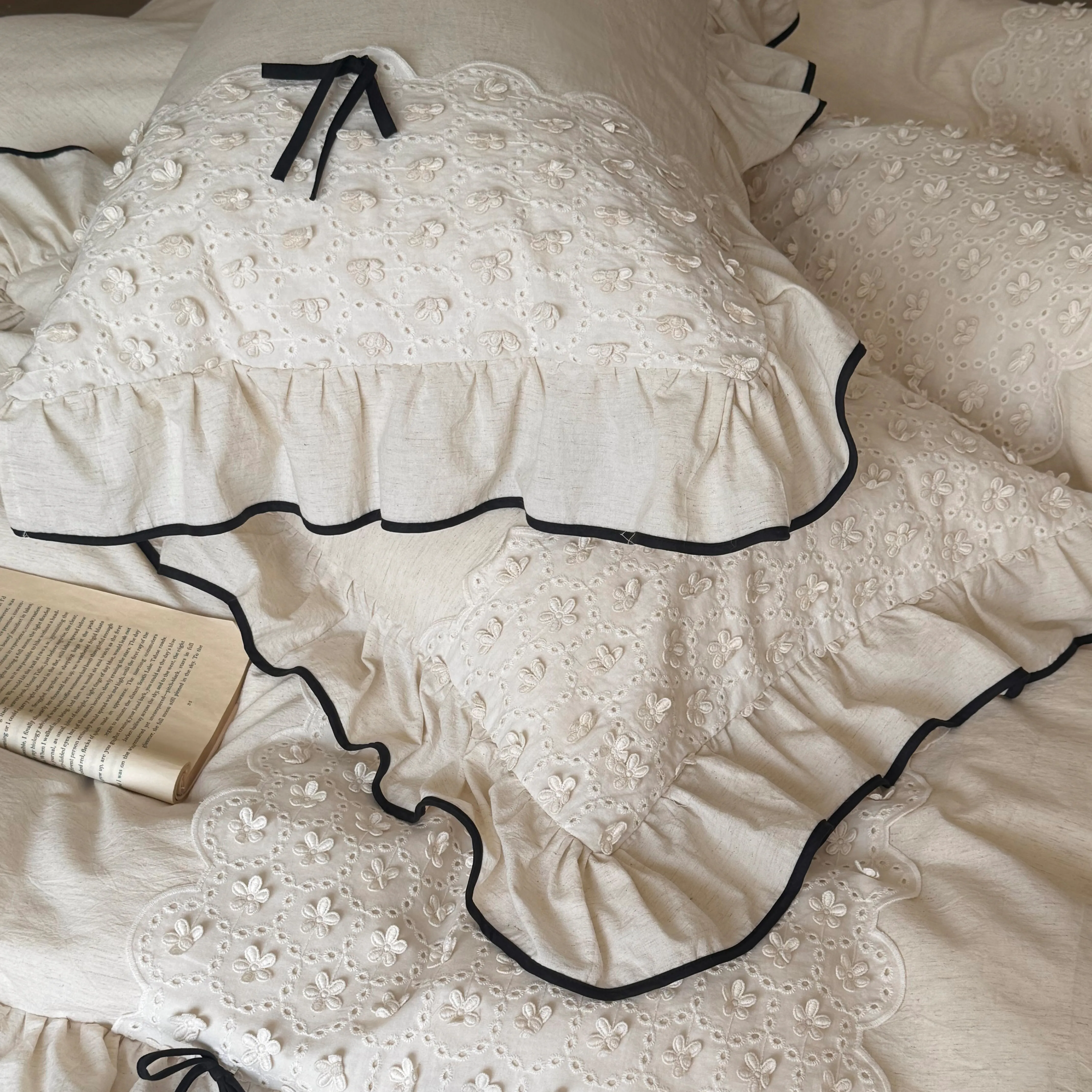 French Country Style Ruffle Trim Eyelet Lace Cotton Linen Duvet Cover Set14 French Country Style Ruffle Trim Eyelet Lace Cotton Linen Duvet Cover Set14