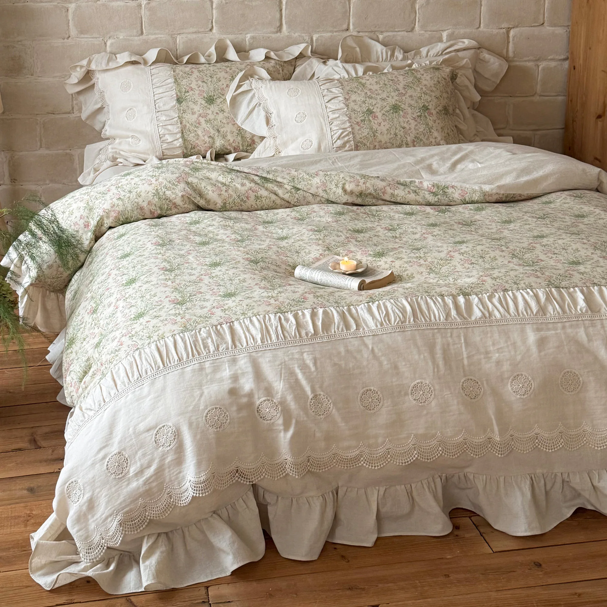 French Country Vintage Botanical Floral Print Soft Linen Cotton Bedding Set11