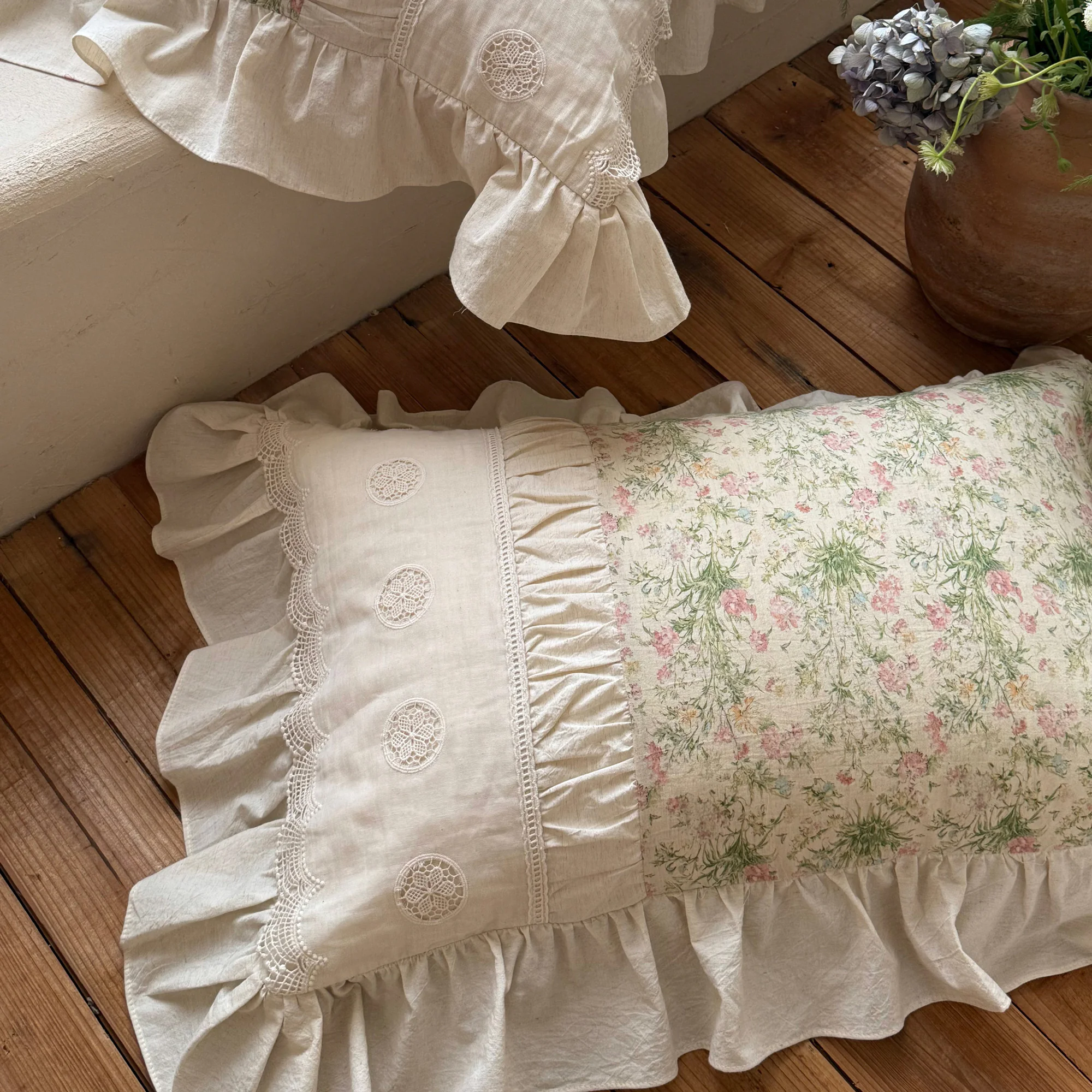 French Country Vintage Botanical Floral Print Soft Linen Cotton Bedding Set14