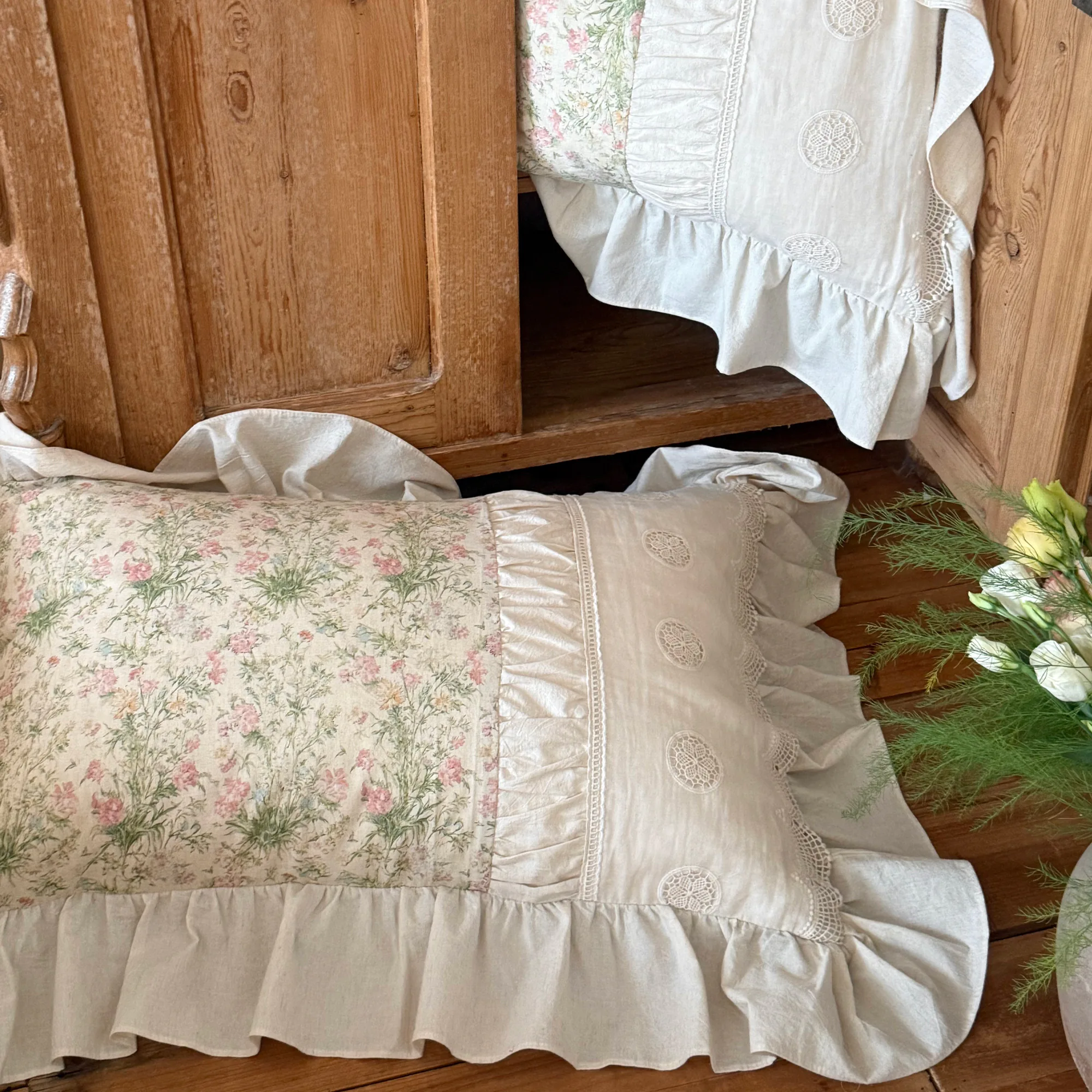 French Country Vintage Botanical Floral Print Soft Linen Cotton Bedding Set15