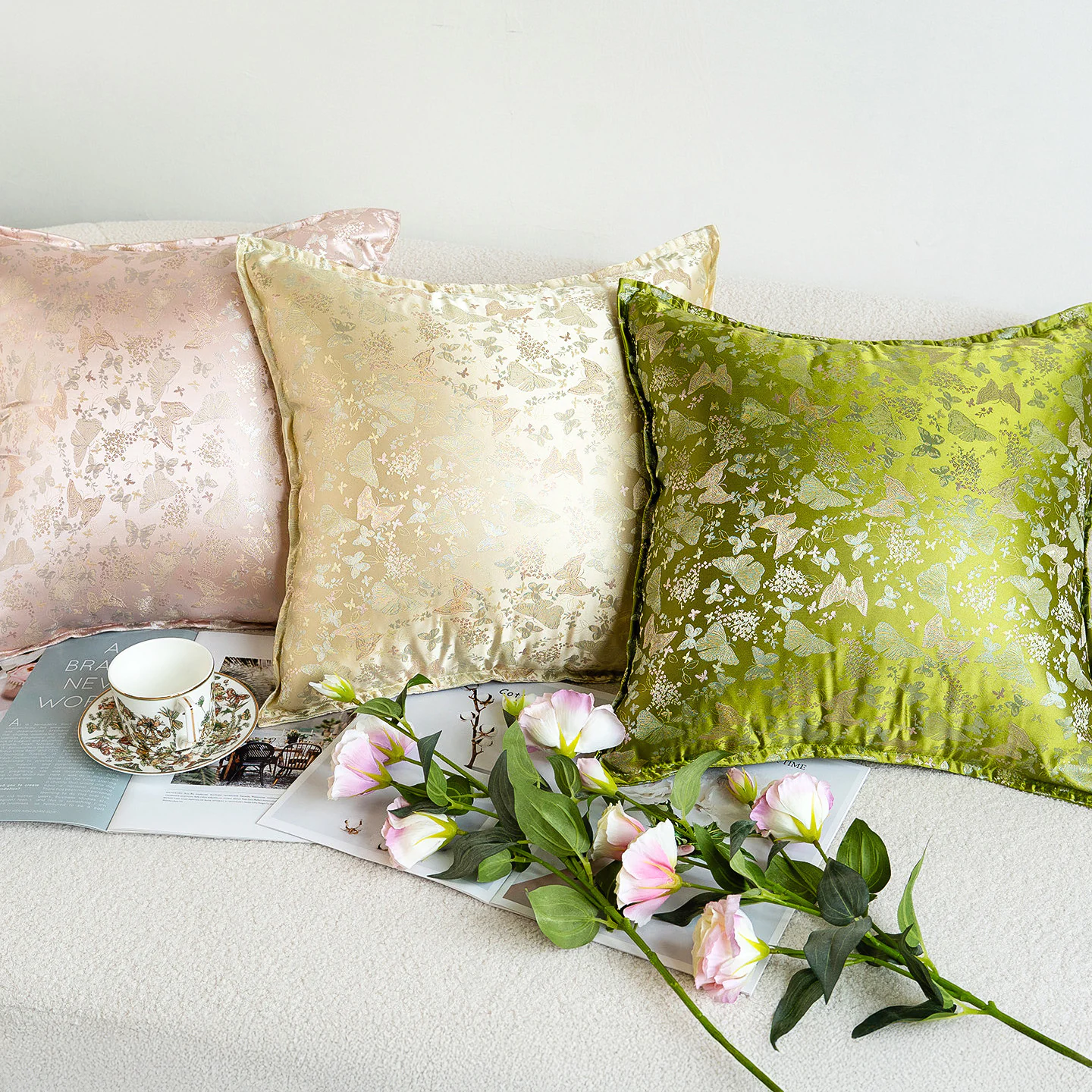 Luxury Silky Jacquard Floral Butterfly Brocade Sofa Throw Pillow Cover03
