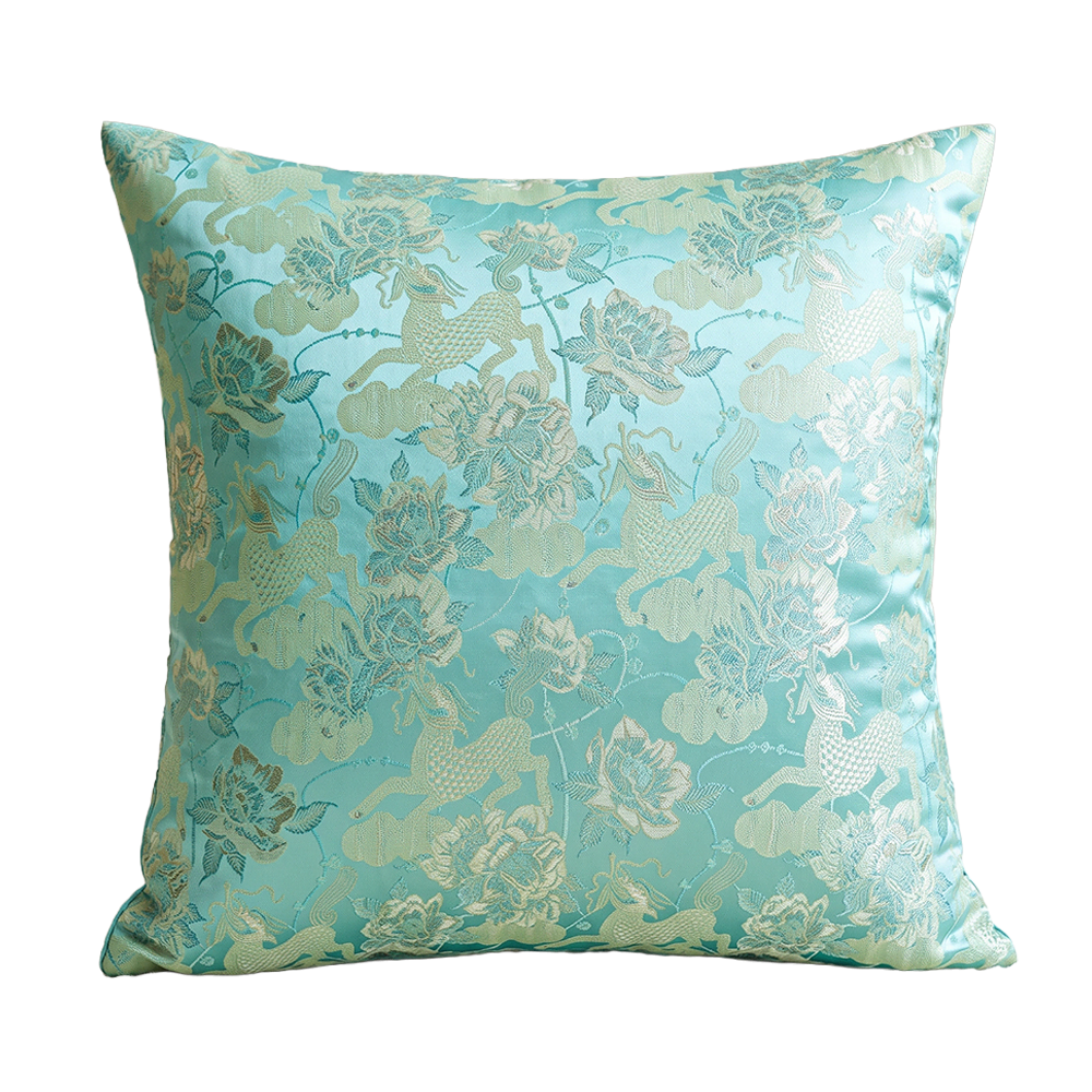 Pastel Floral Damask Jacquard Satin Throw Pillow Cover with Hidden Zipper01