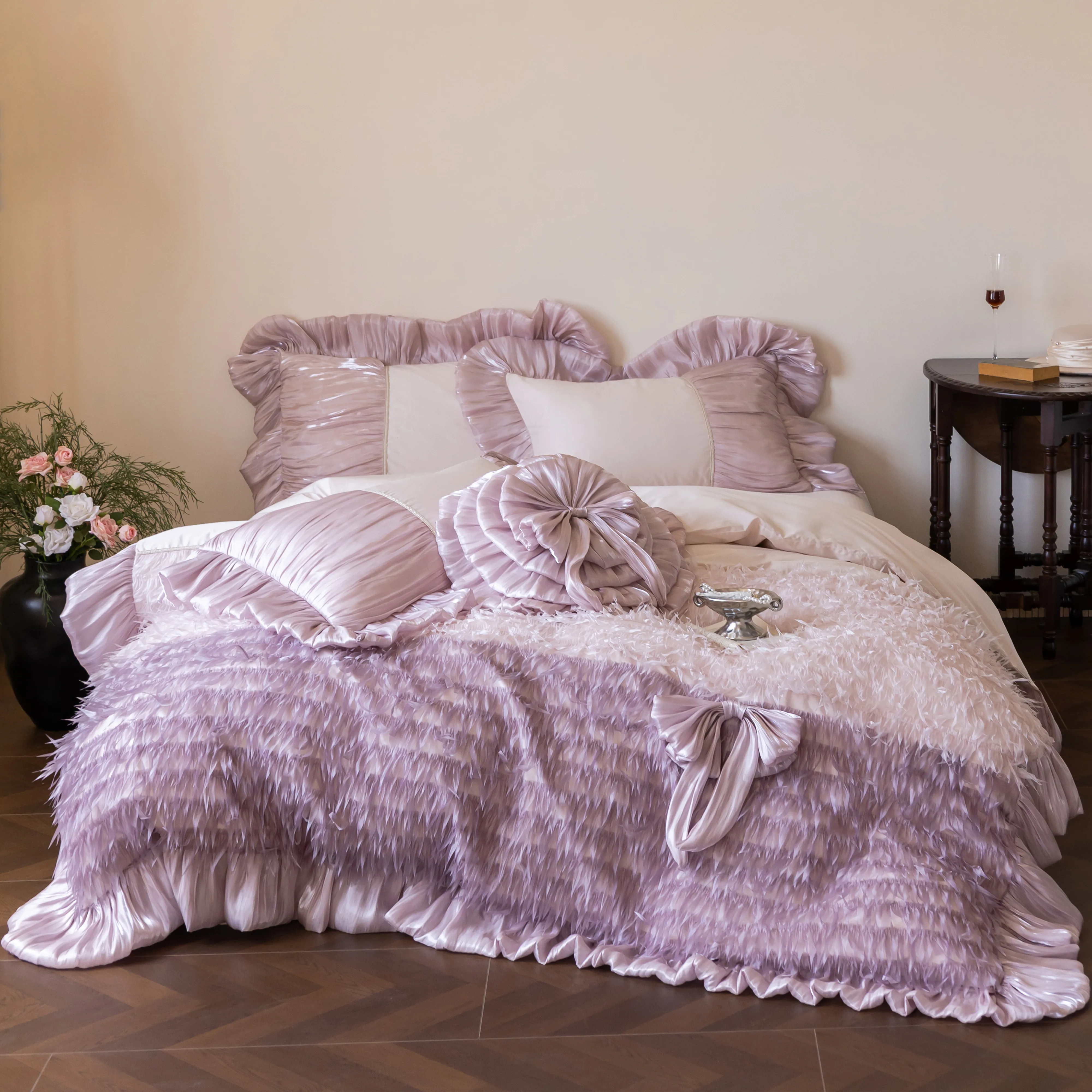 Romantic Lilac 100s Long-Staple Cotton Multi-Layer Ruffled Fringe Duvet Cover Set