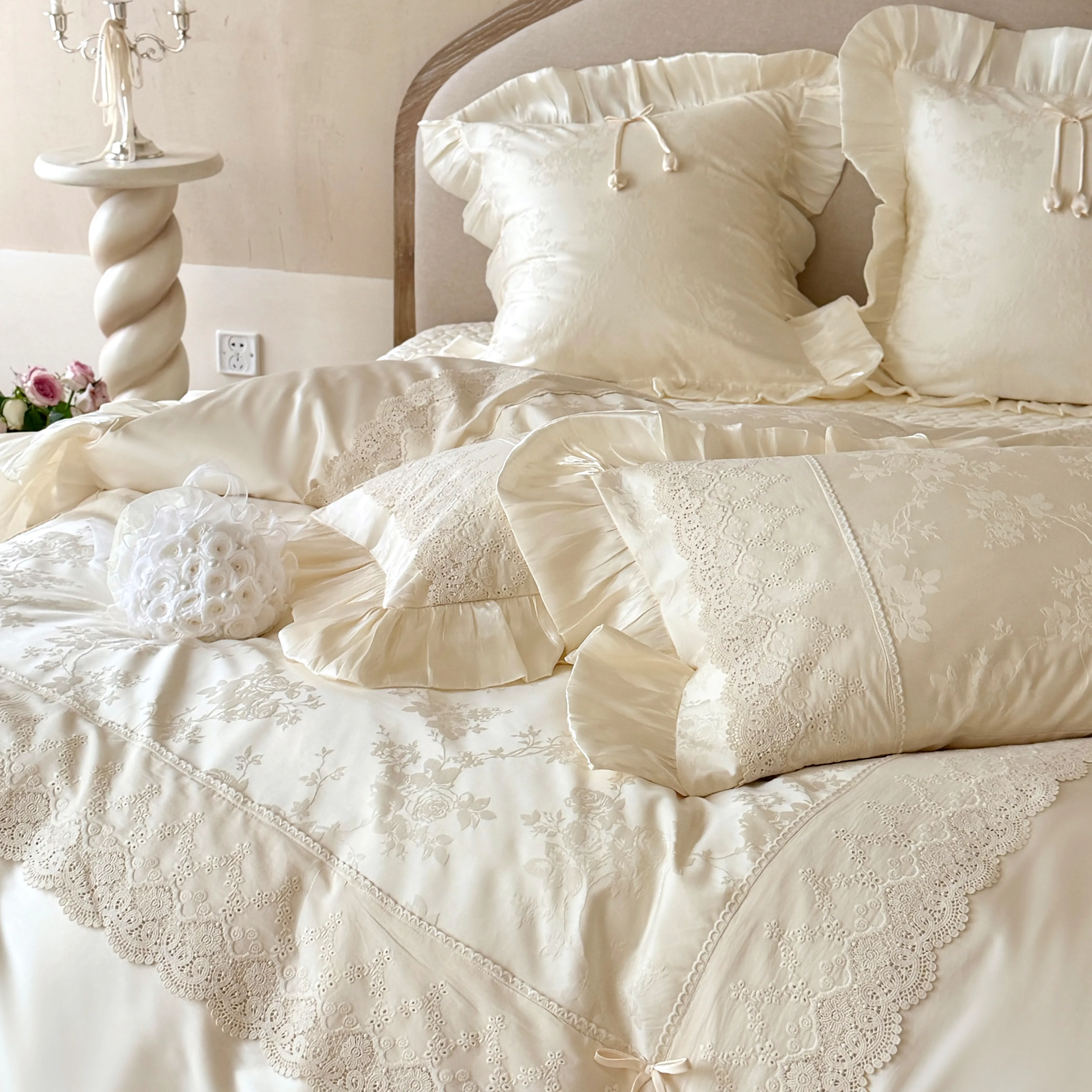 Soft French Vintage AB-Sided Jacquard Floral Tencel Cotton Duvet Cover Set03