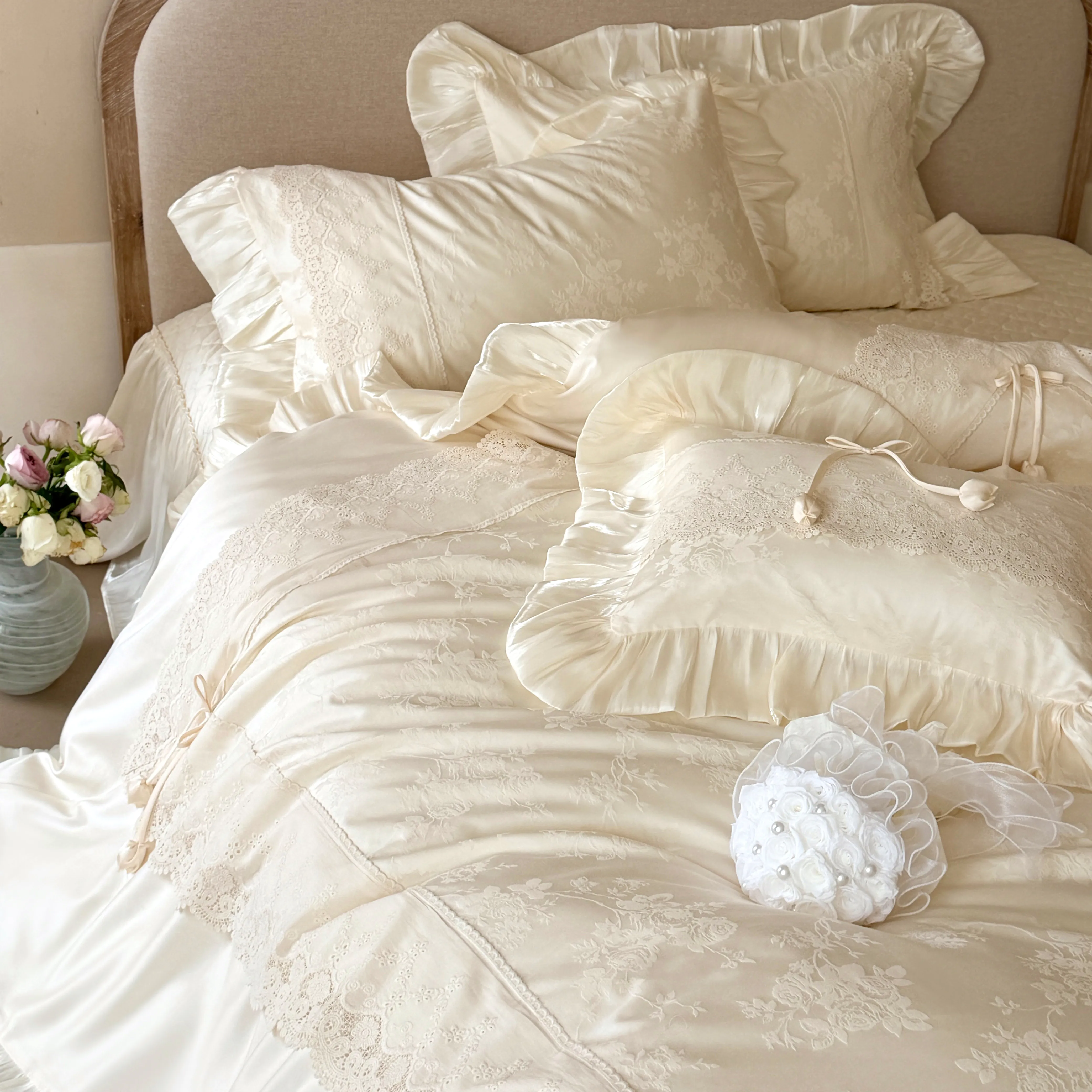 Soft French Vintage AB-Sided Jacquard Floral Tencel Cotton Duvet Cover Set05