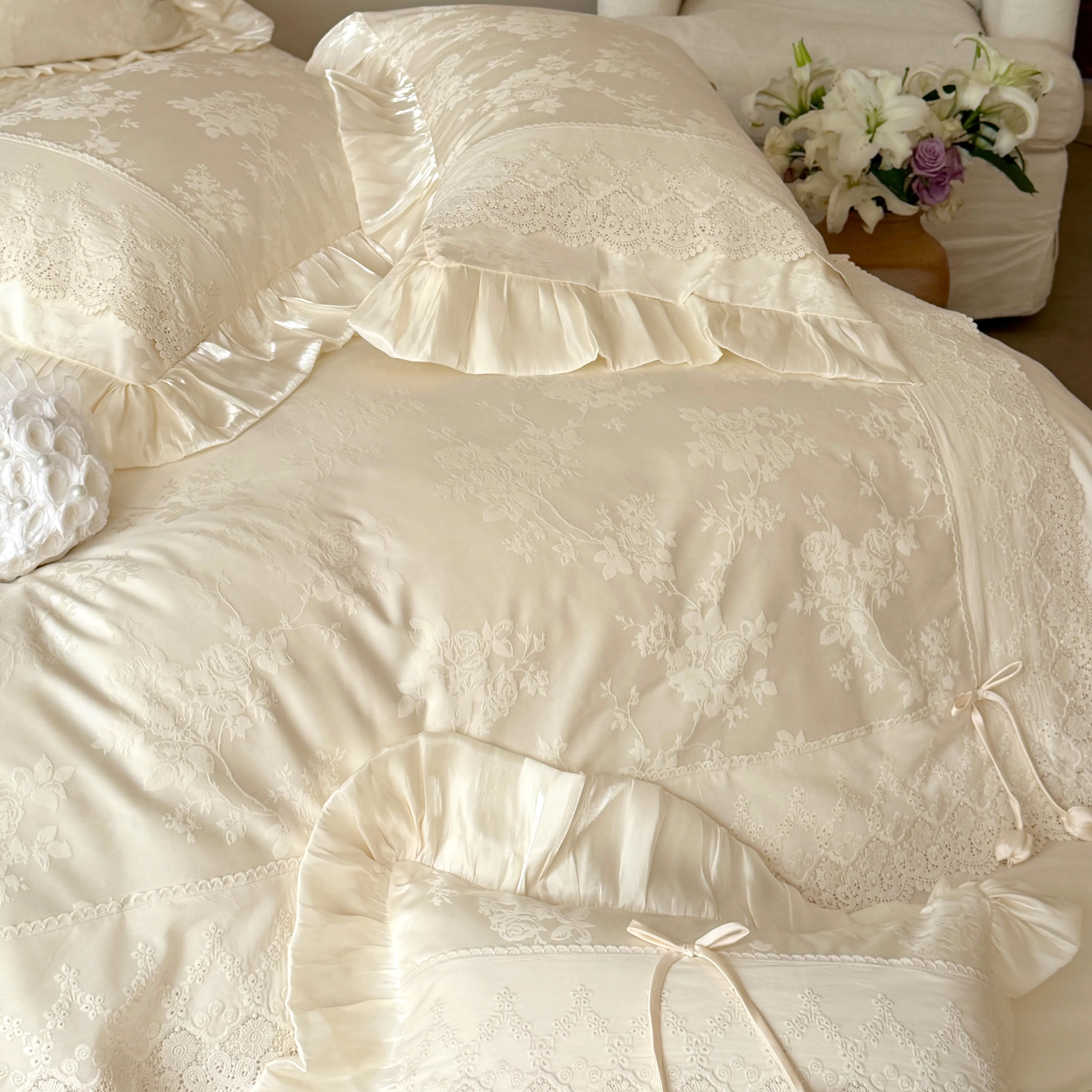Soft French Vintage AB-Sided Jacquard Floral Tencel Cotton Duvet Cover Set06