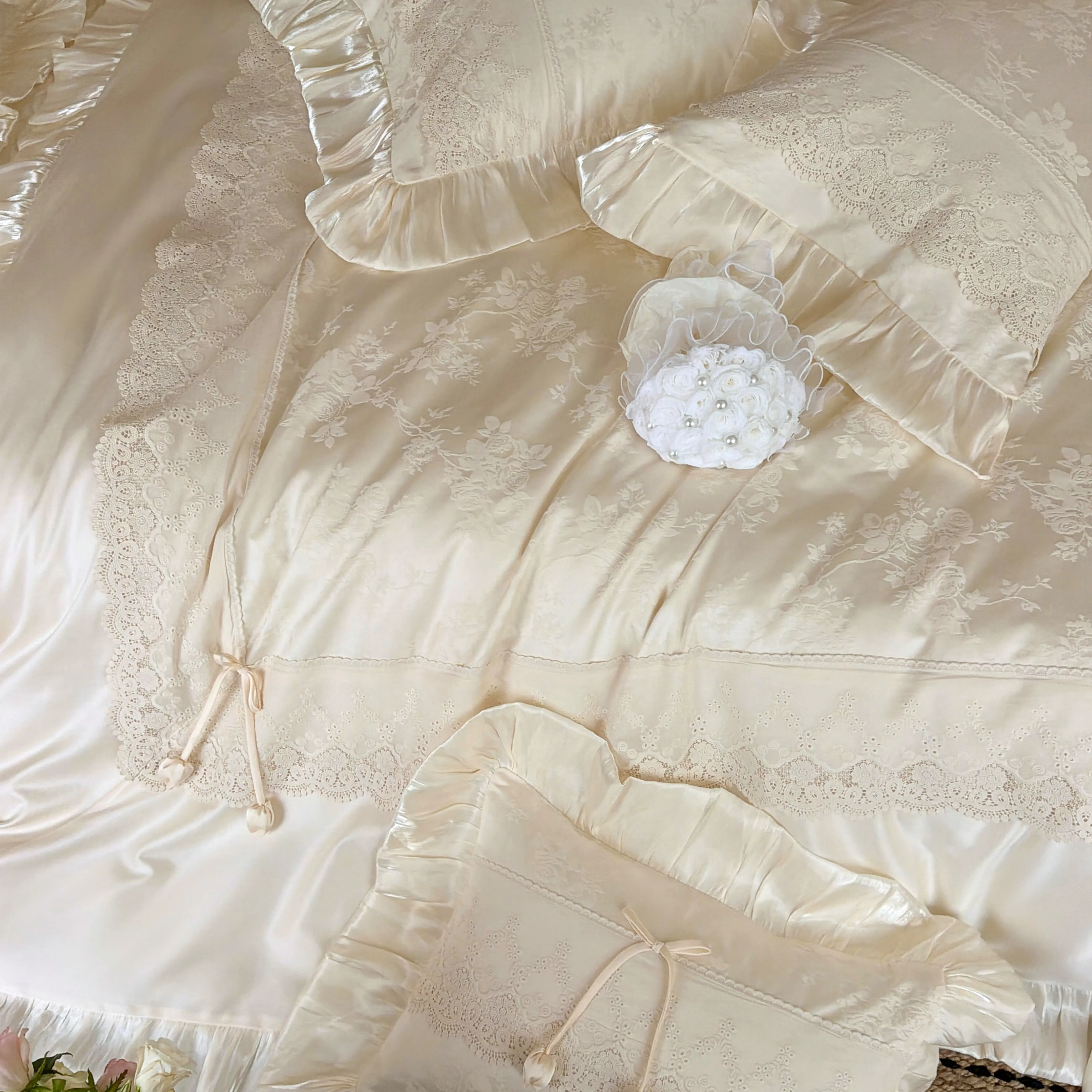 Soft French Vintage AB-Sided Jacquard Floral Tencel Cotton Duvet Cover Set09