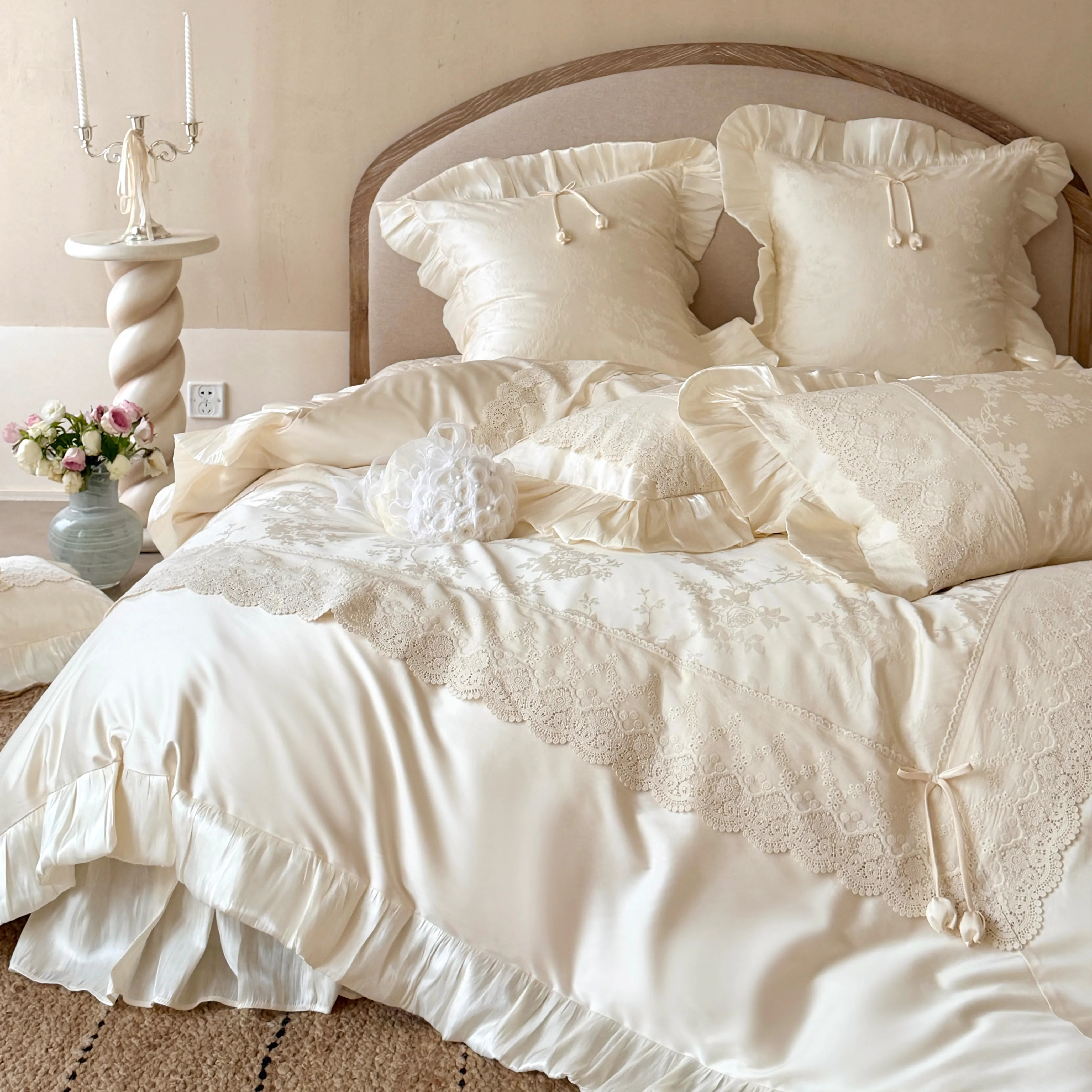 Soft French Vintage AB-Sided Jacquard Floral Tencel Cotton Duvet Cover Set10