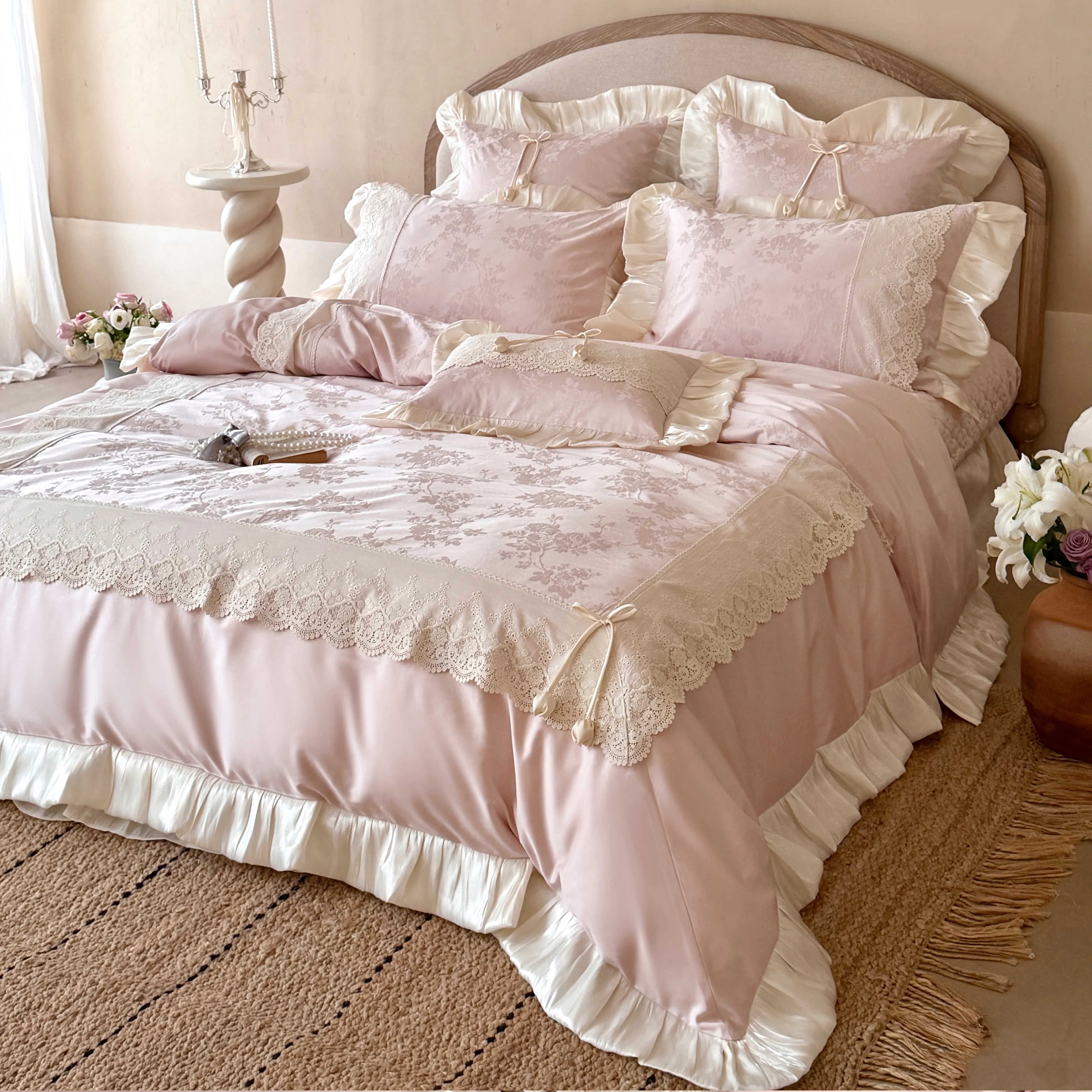 Soft French Vintage AB-Sided Jacquard Floral Tencel Cotton Duvet Cover Set11