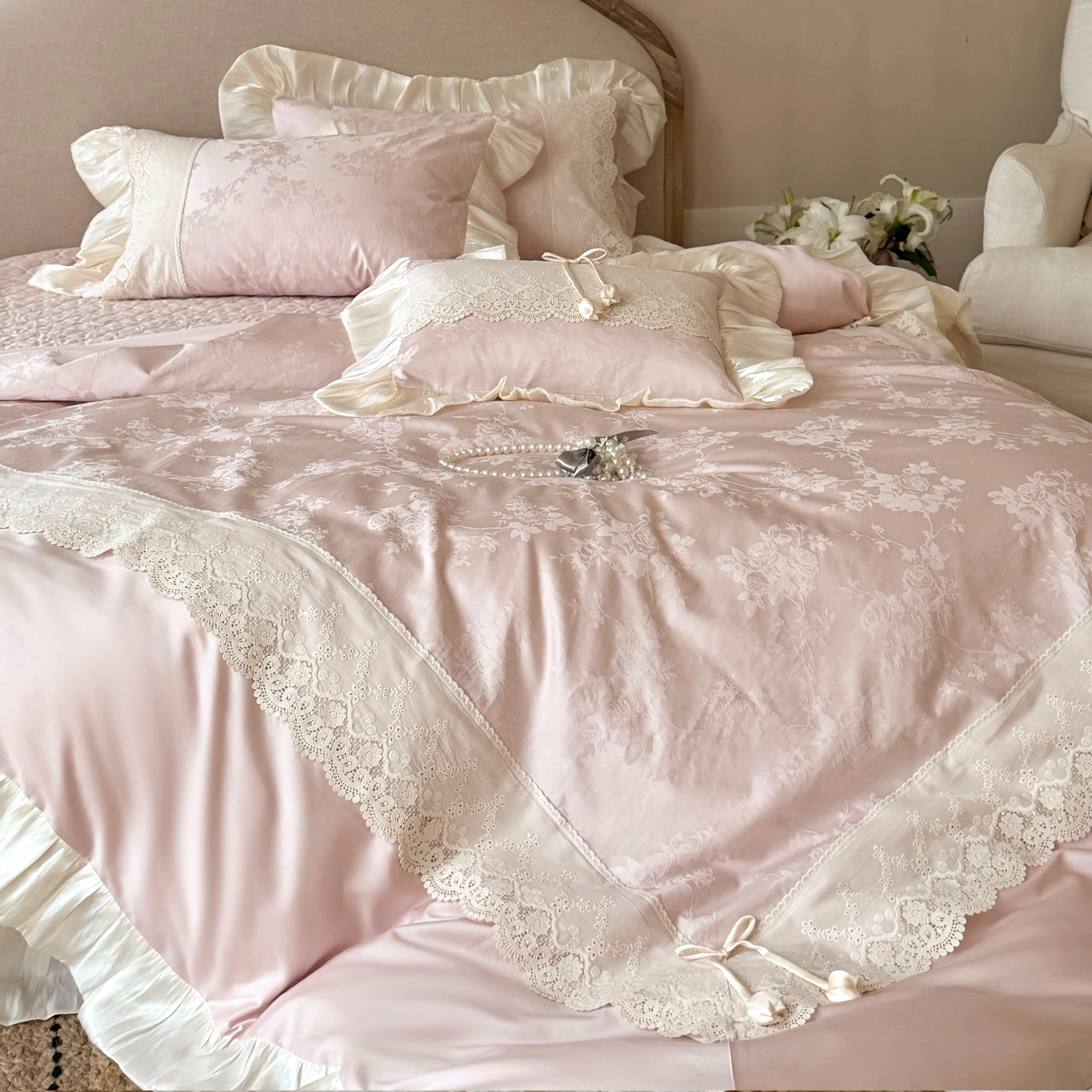 Soft French Vintage AB-Sided Jacquard Floral Tencel Cotton Duvet Cover Set12