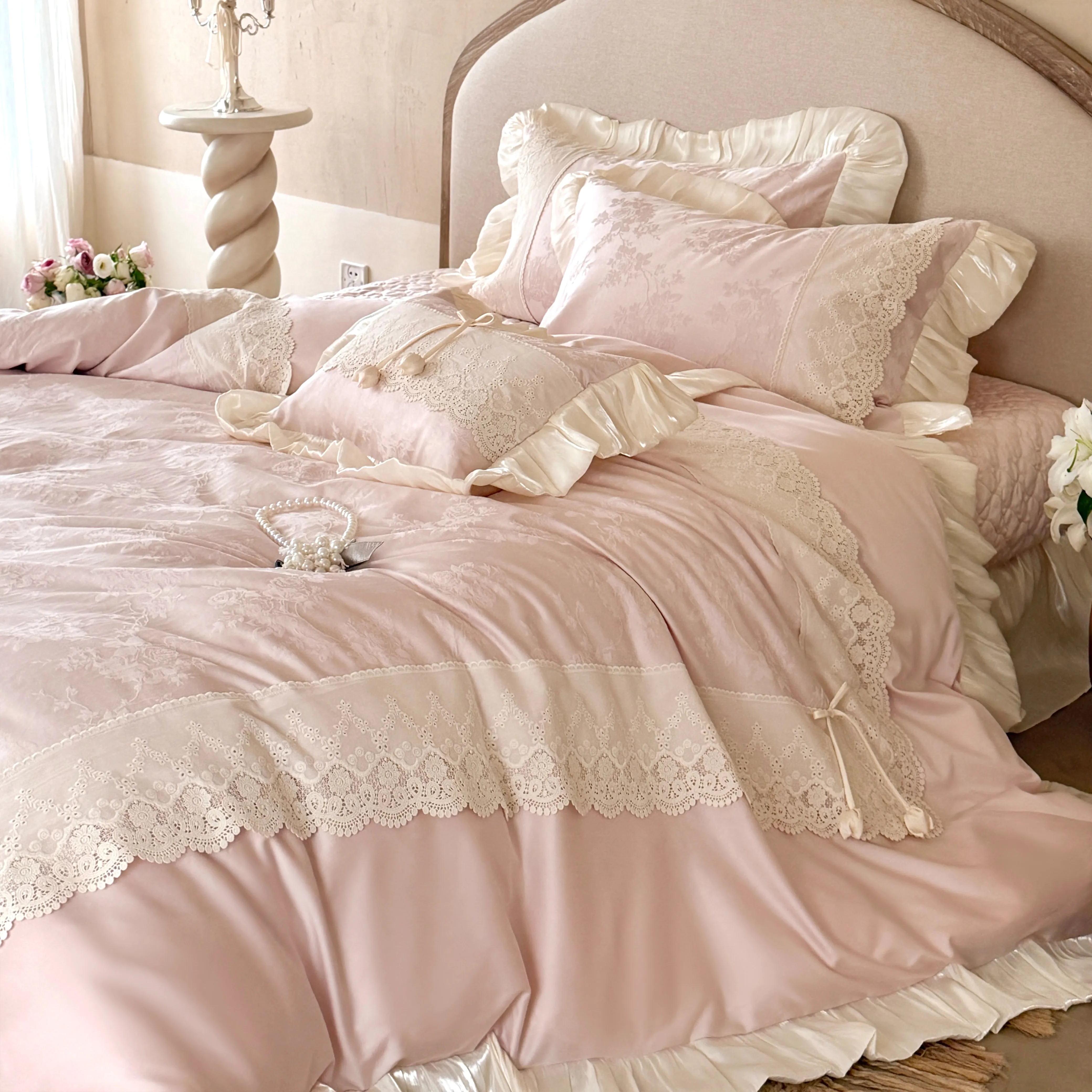 Soft French Vintage AB-Sided Jacquard Floral Tencel Cotton Duvet Cover Set13
