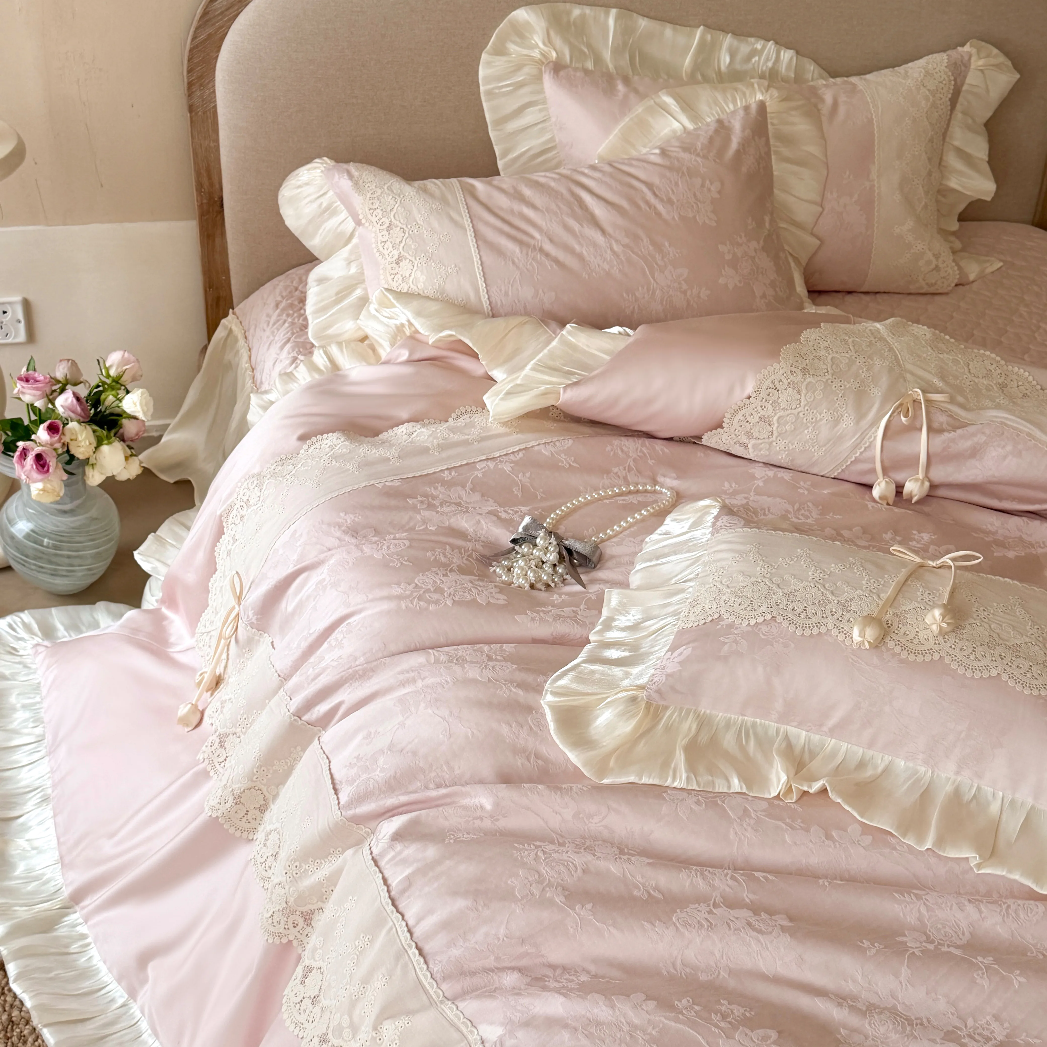 Soft French Vintage AB-Sided Jacquard Floral Tencel Cotton Duvet Cover Set14