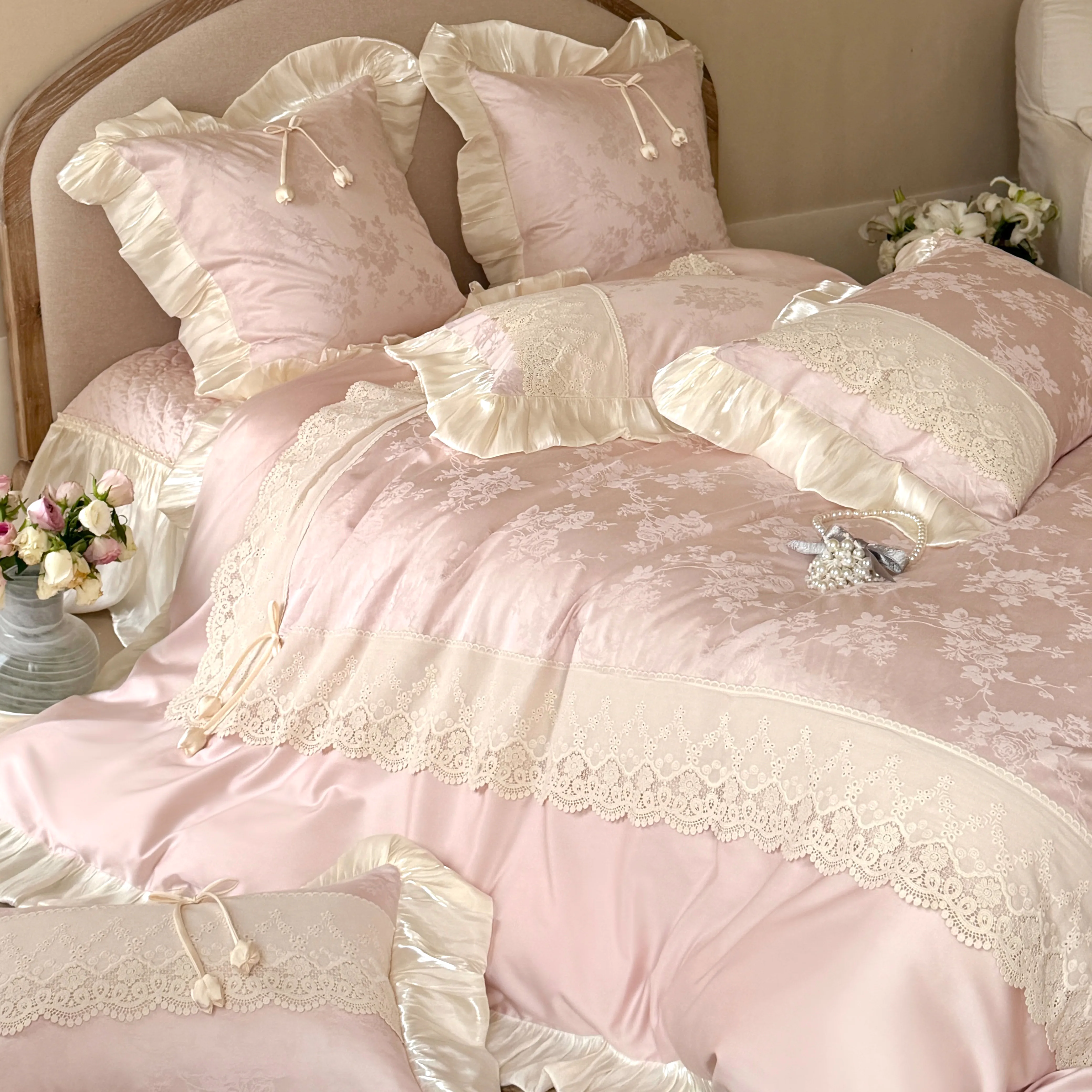 Soft French Vintage AB-Sided Jacquard Floral Tencel Cotton Duvet Cover Set16