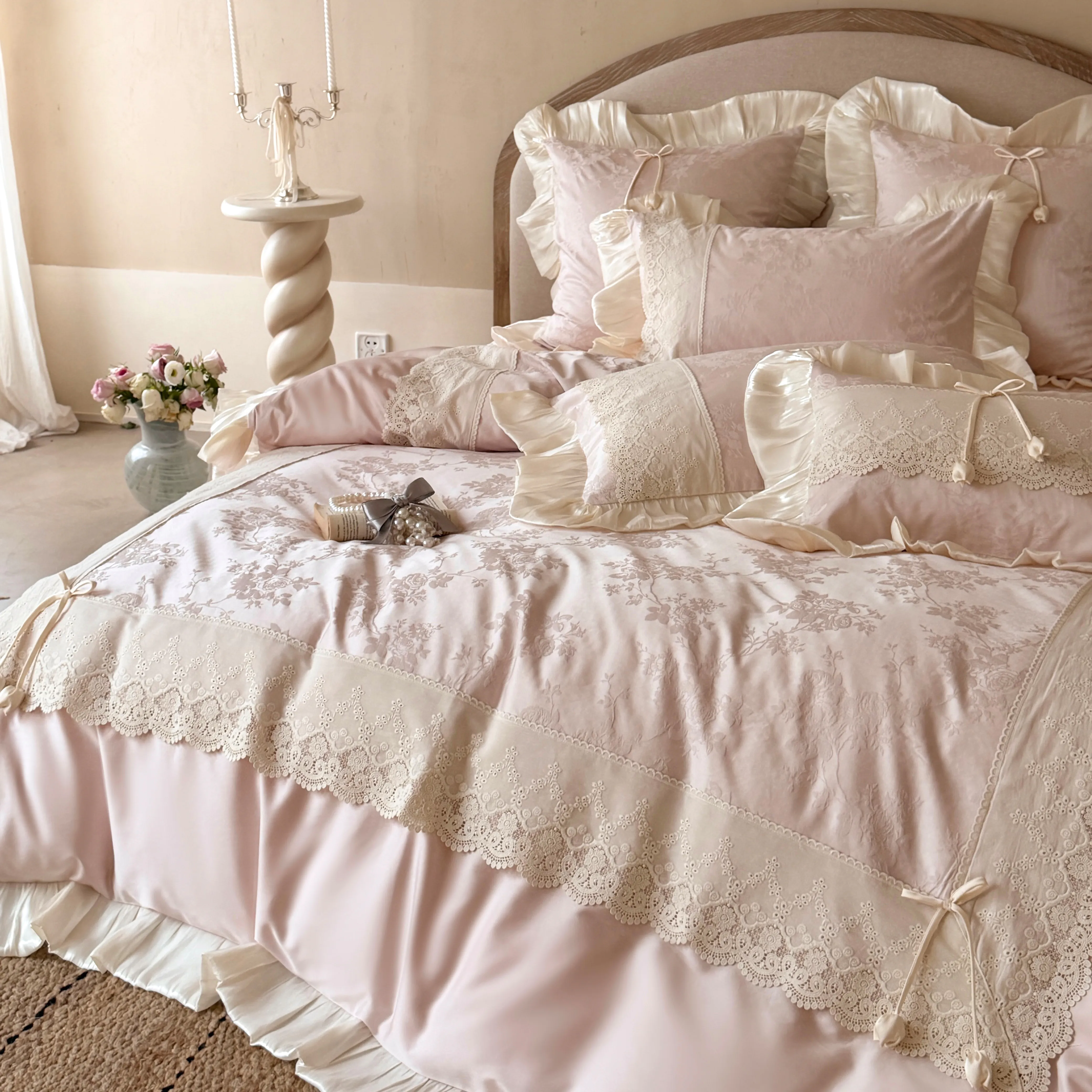 Soft French Vintage AB-Sided Jacquard Floral Tencel Cotton Duvet Cover Set17