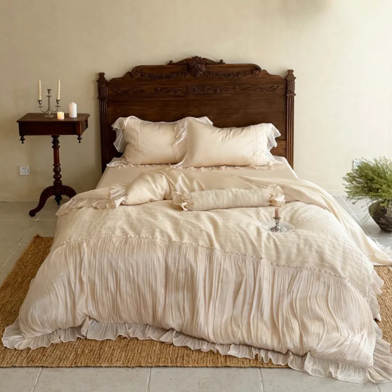 Soft Ivory Vintage French 50s Dual Ply Long Staple Cotton Duvet Cover Set01