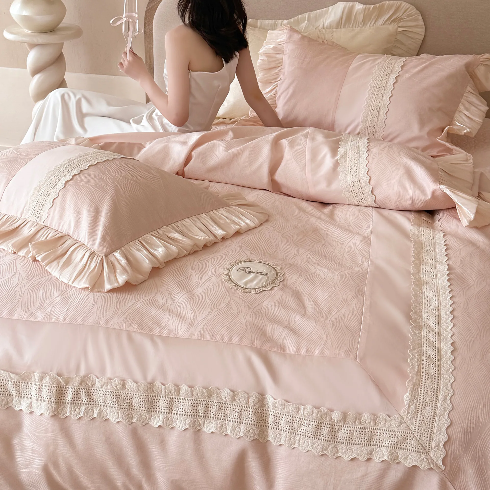 Thick Weave 100S Long Staple Cotton Jacquard Floral Bedding 4 Pcs Set05