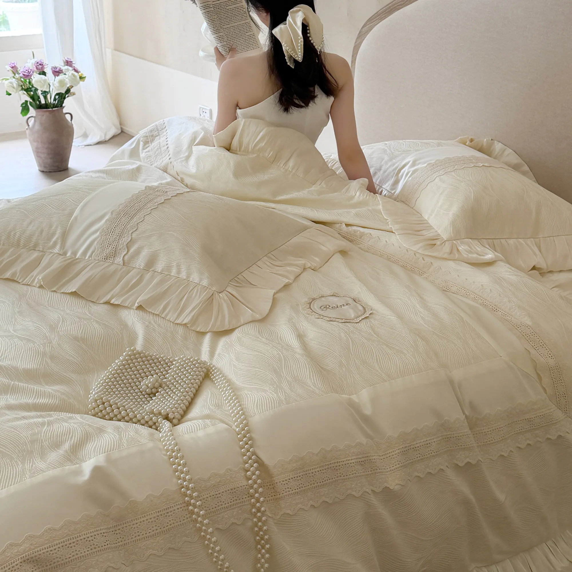 Thick Weave 100S Long Staple Cotton Jacquard Floral Bedding 4 Pcs Set13