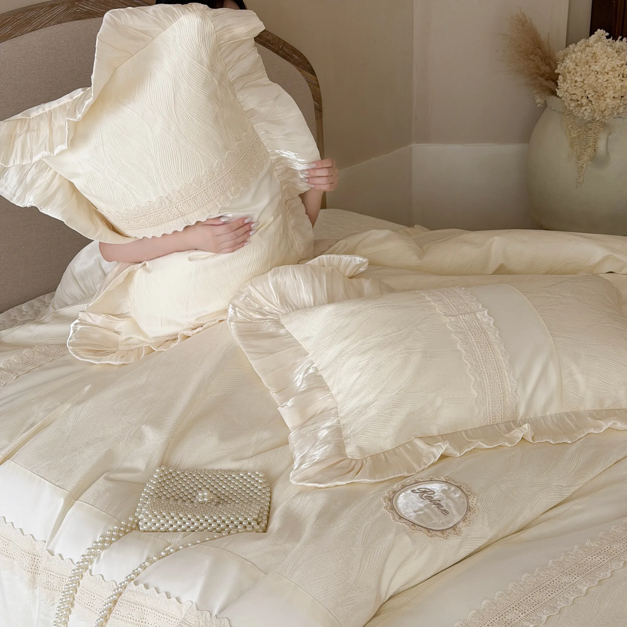 Thick Weave 100S Long Staple Cotton Jacquard Floral Bedding 4 Pcs Set19