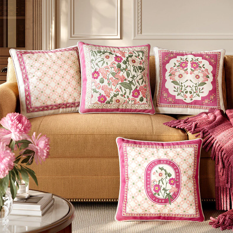 Vintage Botanical Floral Digital Print Soft Velvet Plush Throw Pillow Cover04
