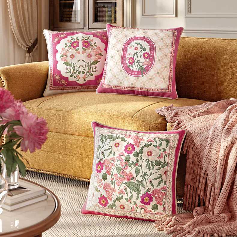Vintage Botanical Floral Digital Print Soft Velvet Plush Throw Pillow Cover06