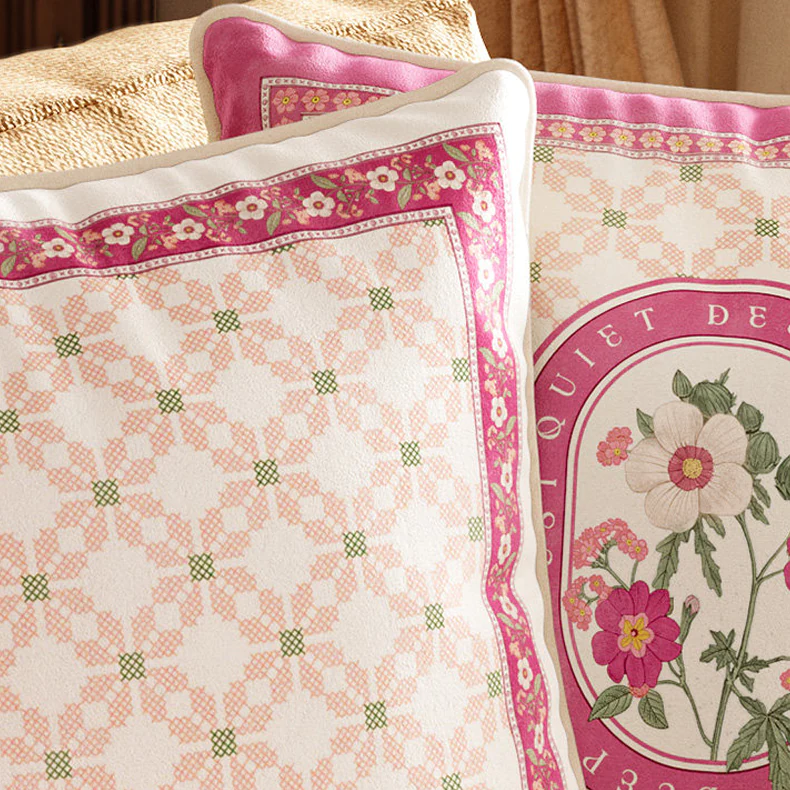 Vintage Botanical Floral Digital Print Soft Velvet Plush Throw Pillow Cover07