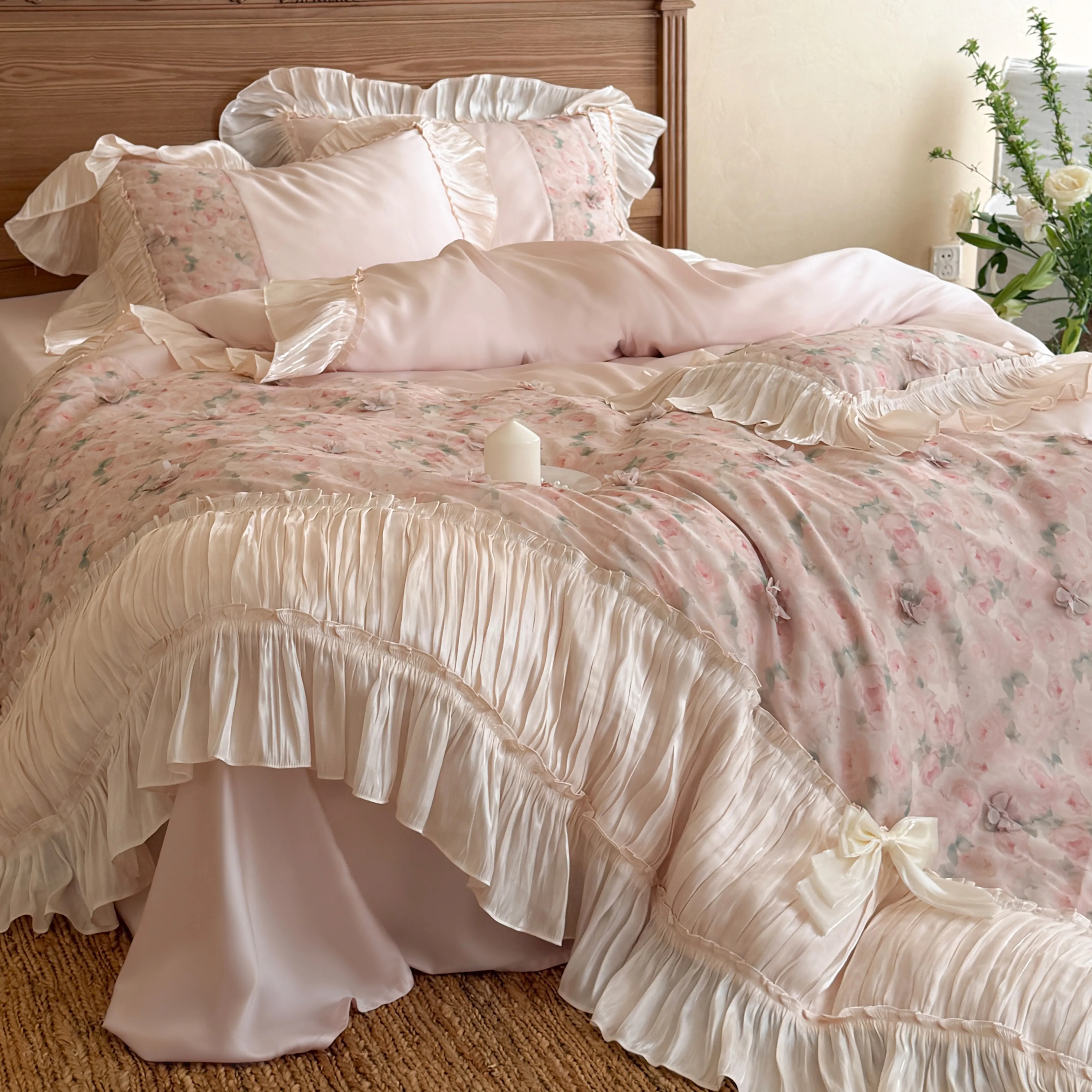 Vintage Cottagecore Princess Floral Print 100S Pure Cotton 4-Piece Bedding Set03 Vintage Cottagecore Princess Floral Print 100S Pure Cotton 4 Piece Bedding Set03