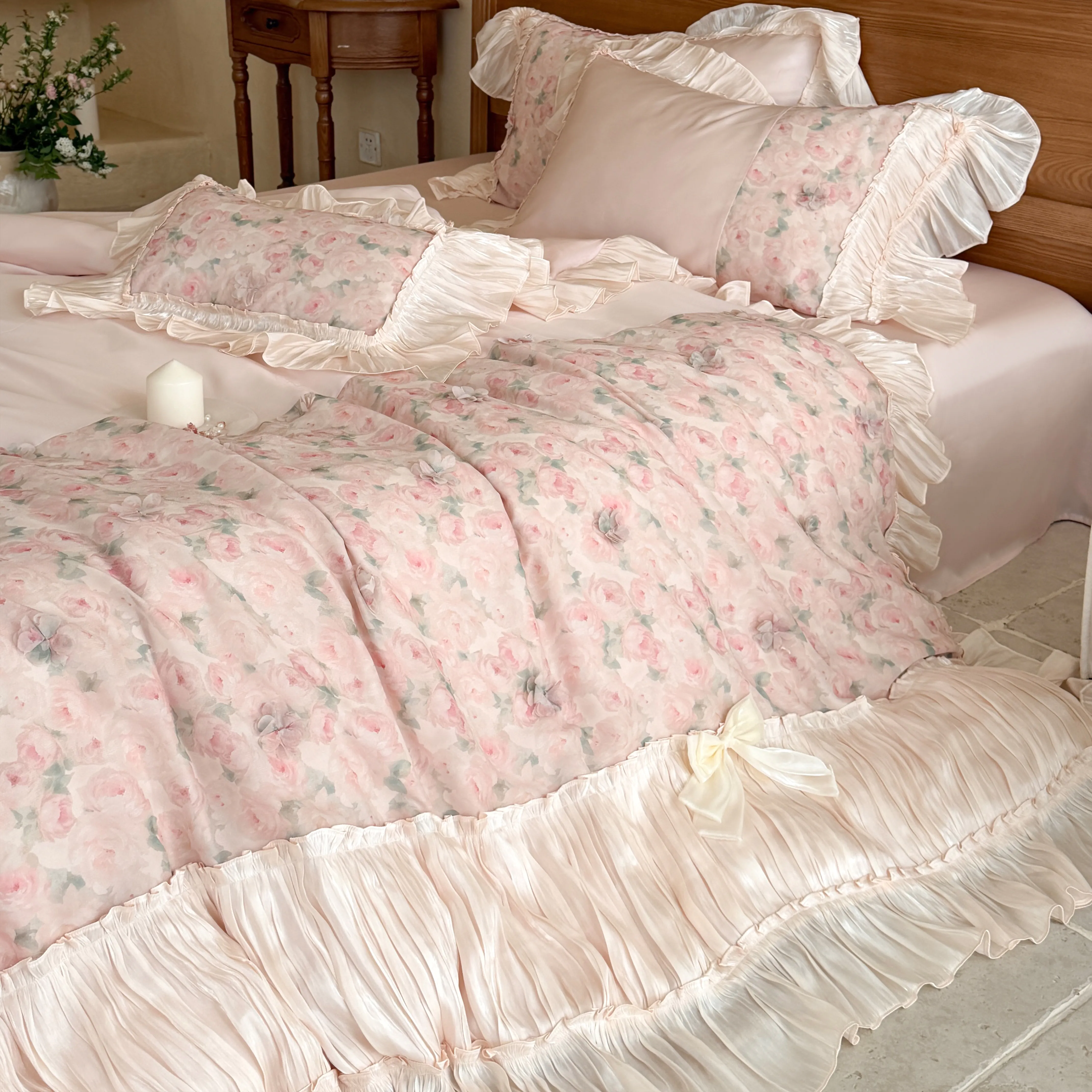 Vintage Cottagecore Princess Floral Print 100S Pure Cotton 4-Piece Bedding Set04 Vintage Cottagecore Princess Floral Print 100S Pure Cotton 4 Piece Bedding Set04