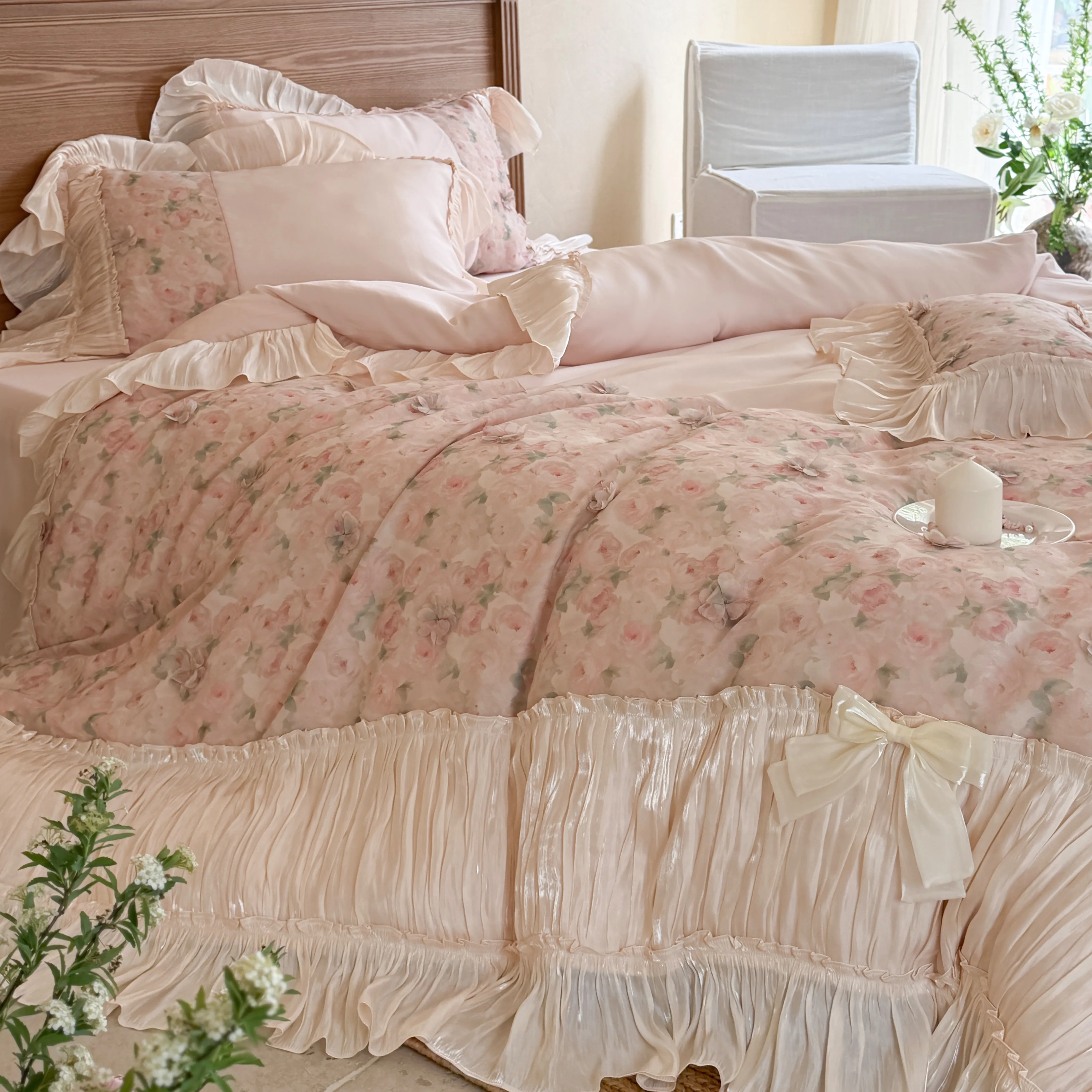 Vintage Cottagecore Princess Floral Print 100S Pure Cotton 4-Piece Bedding Set07 Vintage Cottagecore Princess Floral Print 100S Pure Cotton 4 Piece Bedding Set07