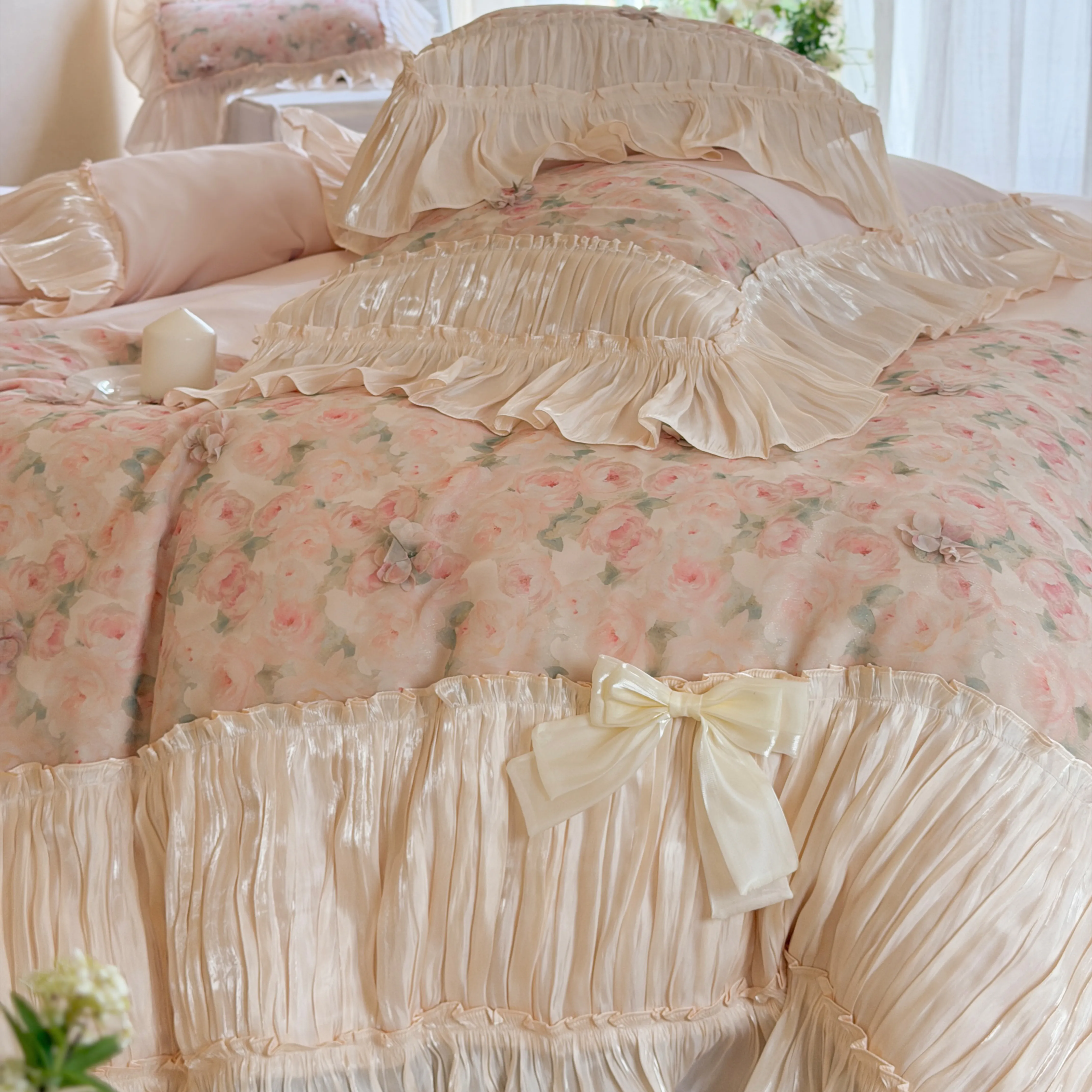 Vintage Cottagecore Princess Floral Print 100S Pure Cotton 4-Piece Bedding Set08 Vintage Cottagecore Princess Floral Print 100S Pure Cotton 4 Piece Bedding Set08