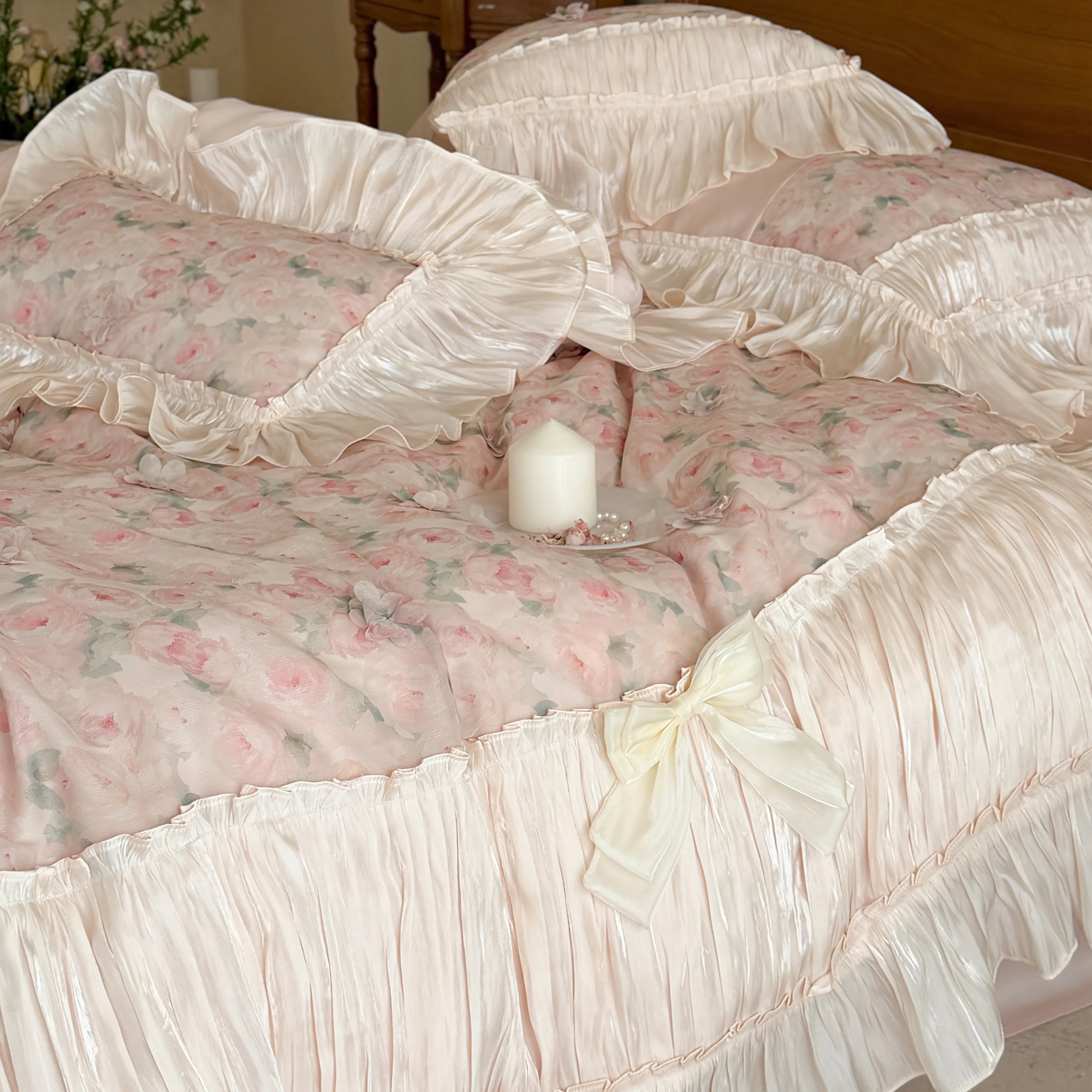 Vintage Cottagecore Princess Floral Print 100S Pure Cotton 4-Piece Bedding Set09 Vintage Cottagecore Princess Floral Print 100S Pure Cotton 4 Piece Bedding Set09