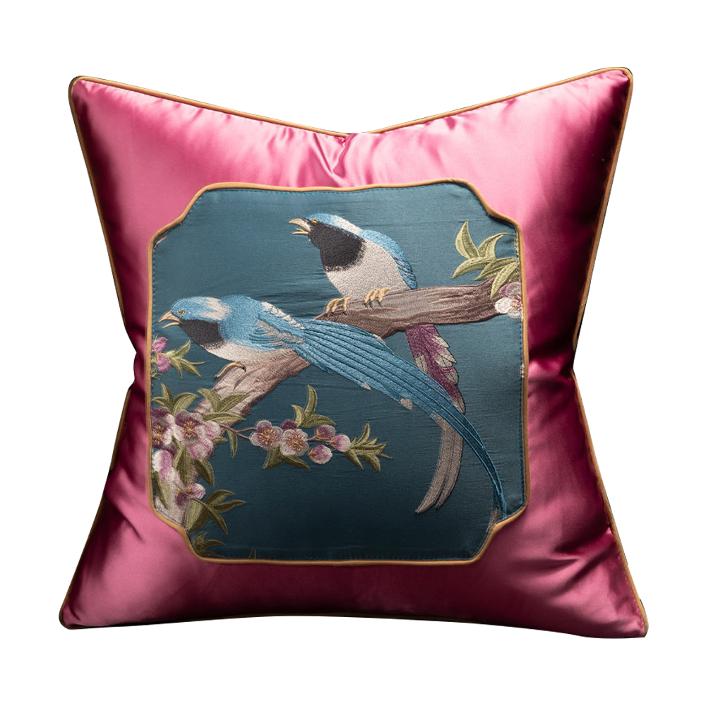 Vintage Oriental Spring Blossom Satin Decorative Throw Pillow Cover