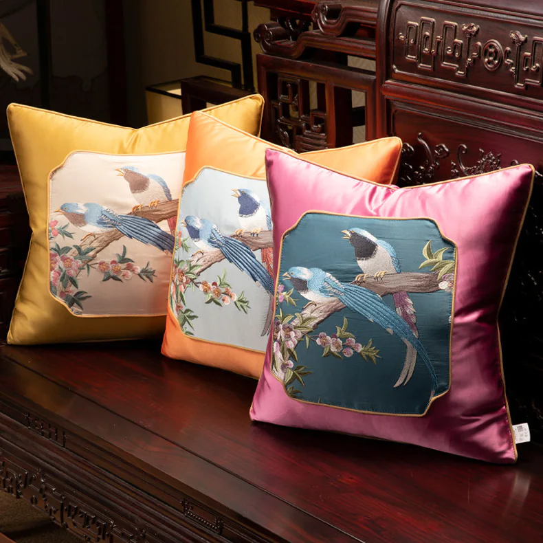 Vintage Oriental Spring Blossom Satin Decorative Throw Pillow Cover03