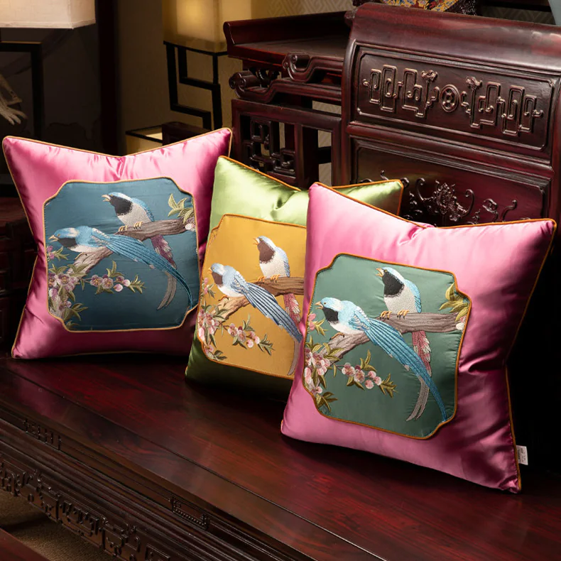 Vintage Oriental Spring Blossom Satin Decorative Throw Pillow Cover04