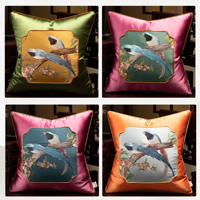 Vintage Oriental Spring Blossom Satin Decorative Throw Pillow Cover05