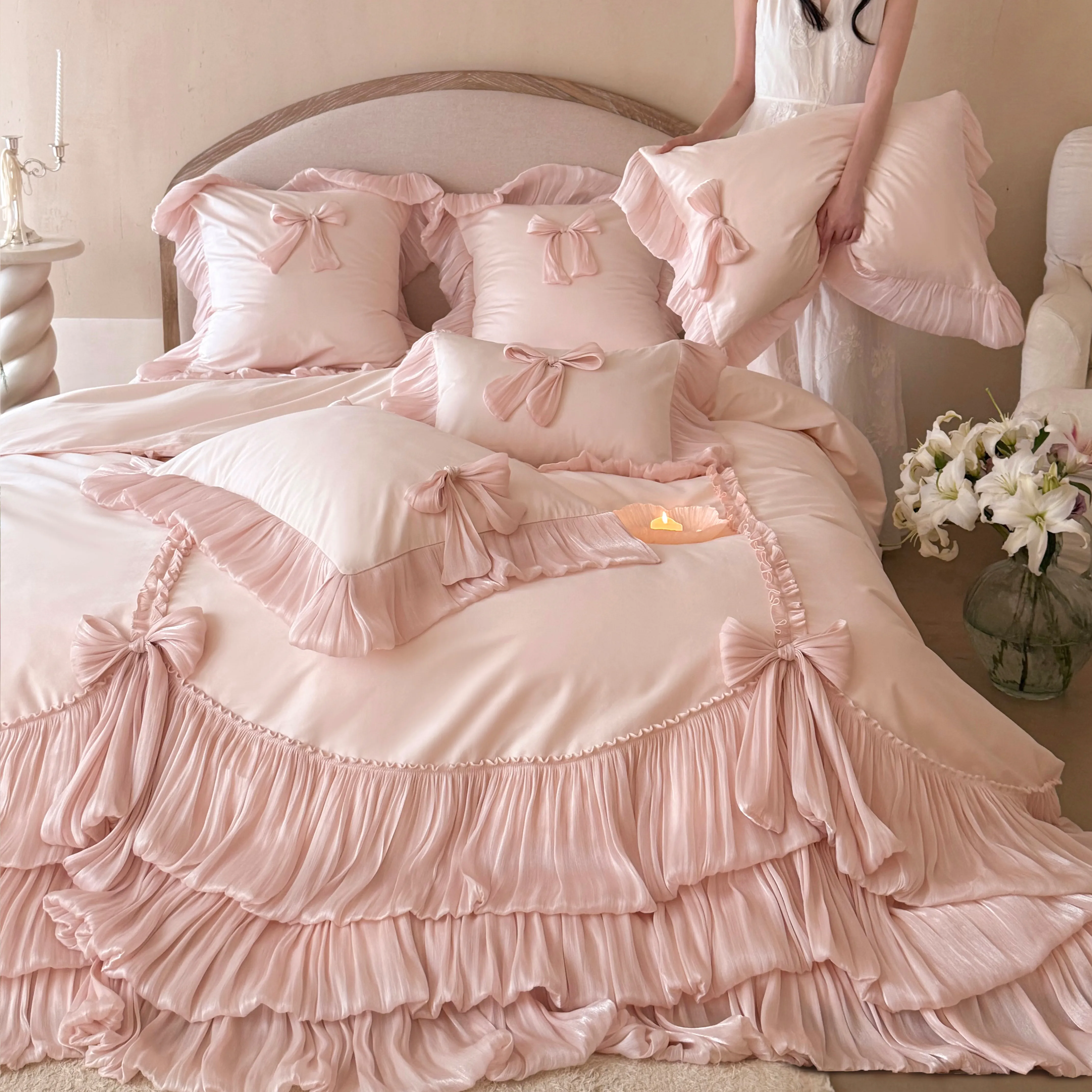 Whimsical Princess Soft Multi Tier Pleated Ruffle 100 Cotton Bedding Set02
