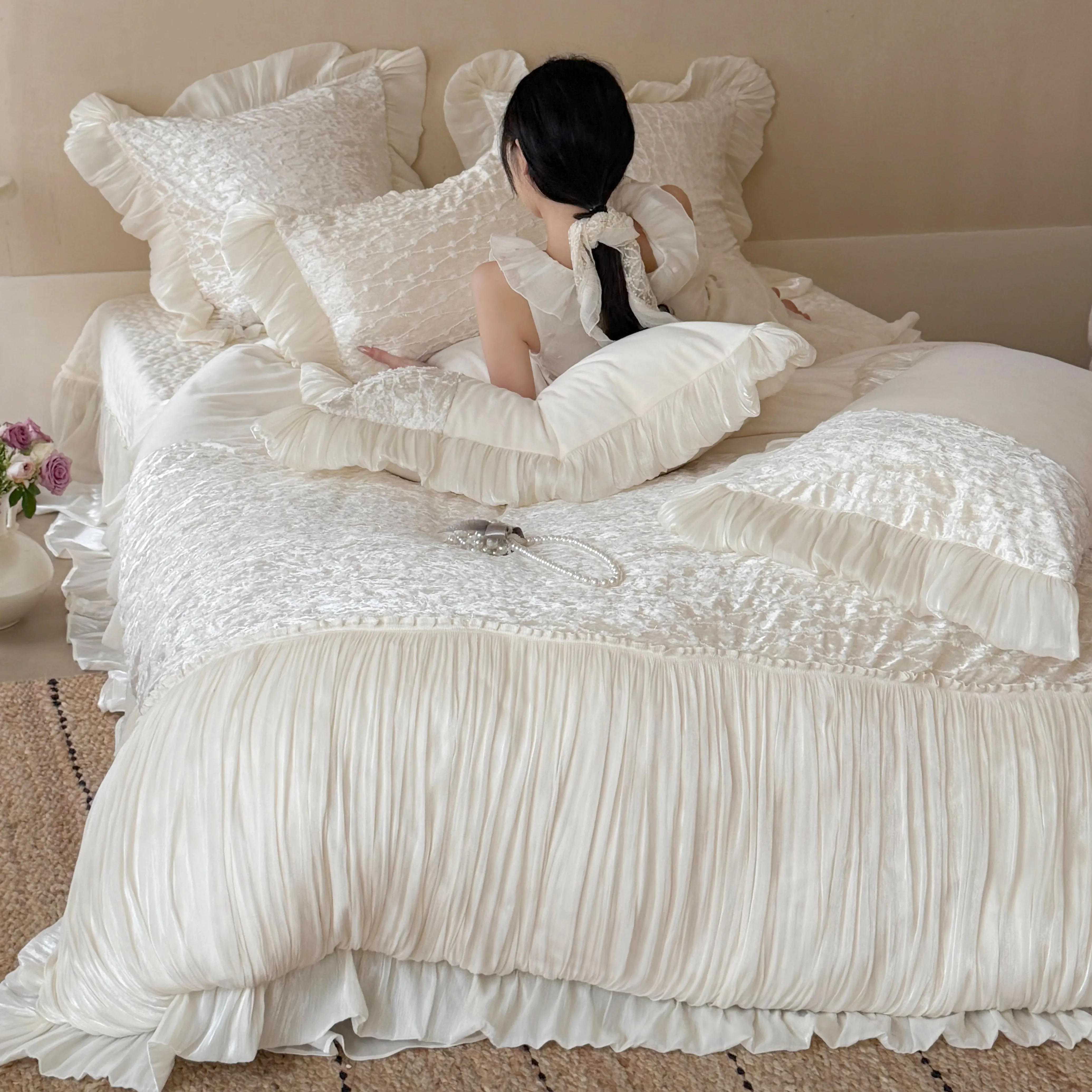 Princess Boudoir Warm 260g Fully Matte Baby Velvet Embroidered Bedding Set02
