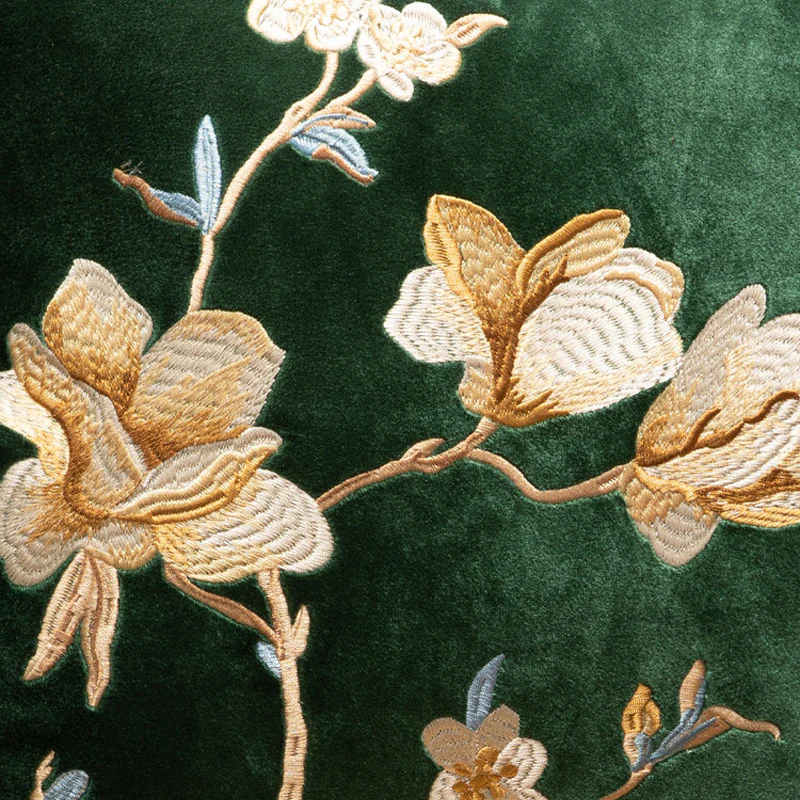 Retro Blooming Magnolia Embroidered Square Velvet Throw Pillow Cover08 Retro Blooming Magnolia Embroidered Square Velvet Throw Pillow Cover08