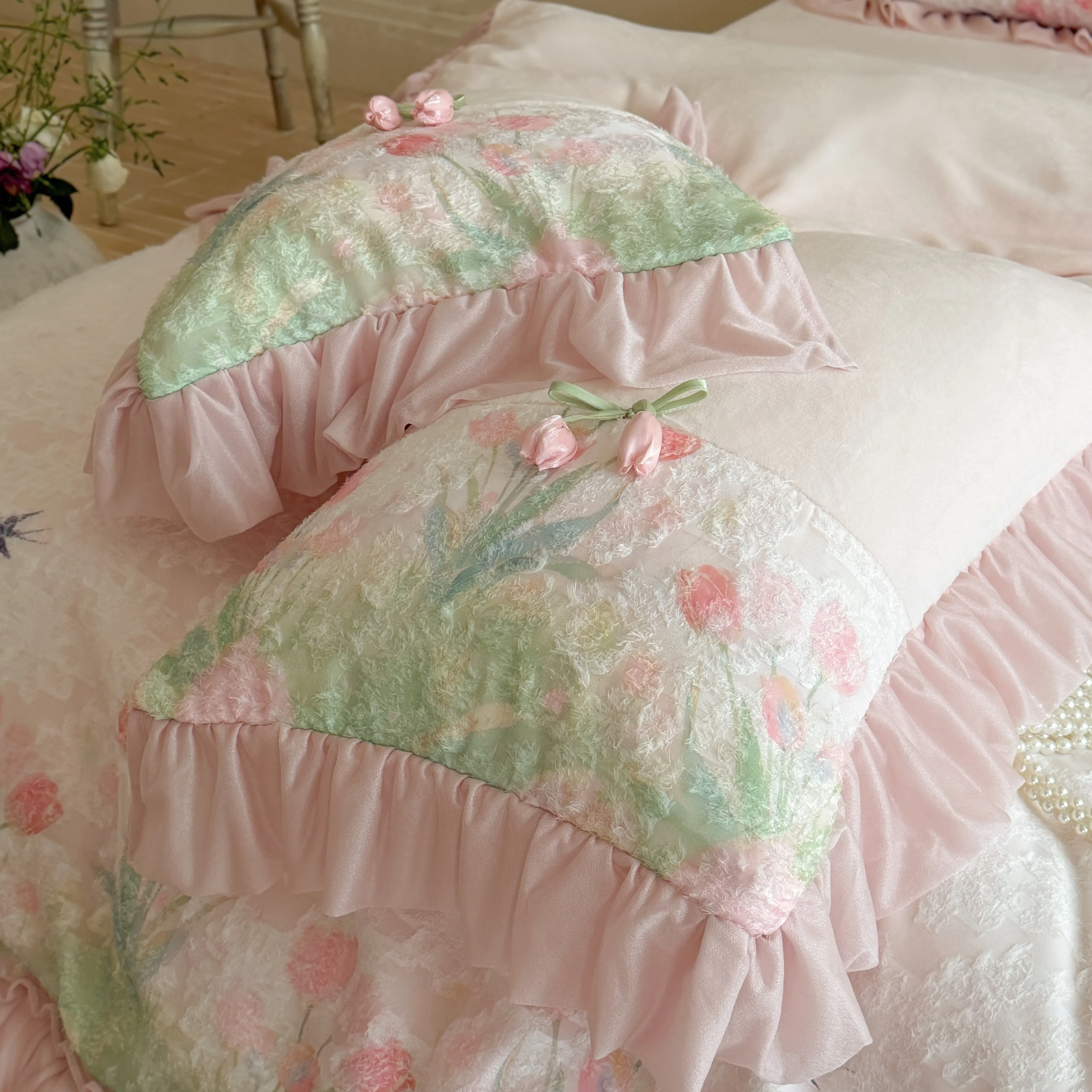 Romantic Blush Pink 3D Tulip Thick Warm Milk Velvet 4-Piece Bedding Set14 Romantic Blush Pink 3D Tulip Thick Warm Milk Velvet 4 Piece Bedding Set14