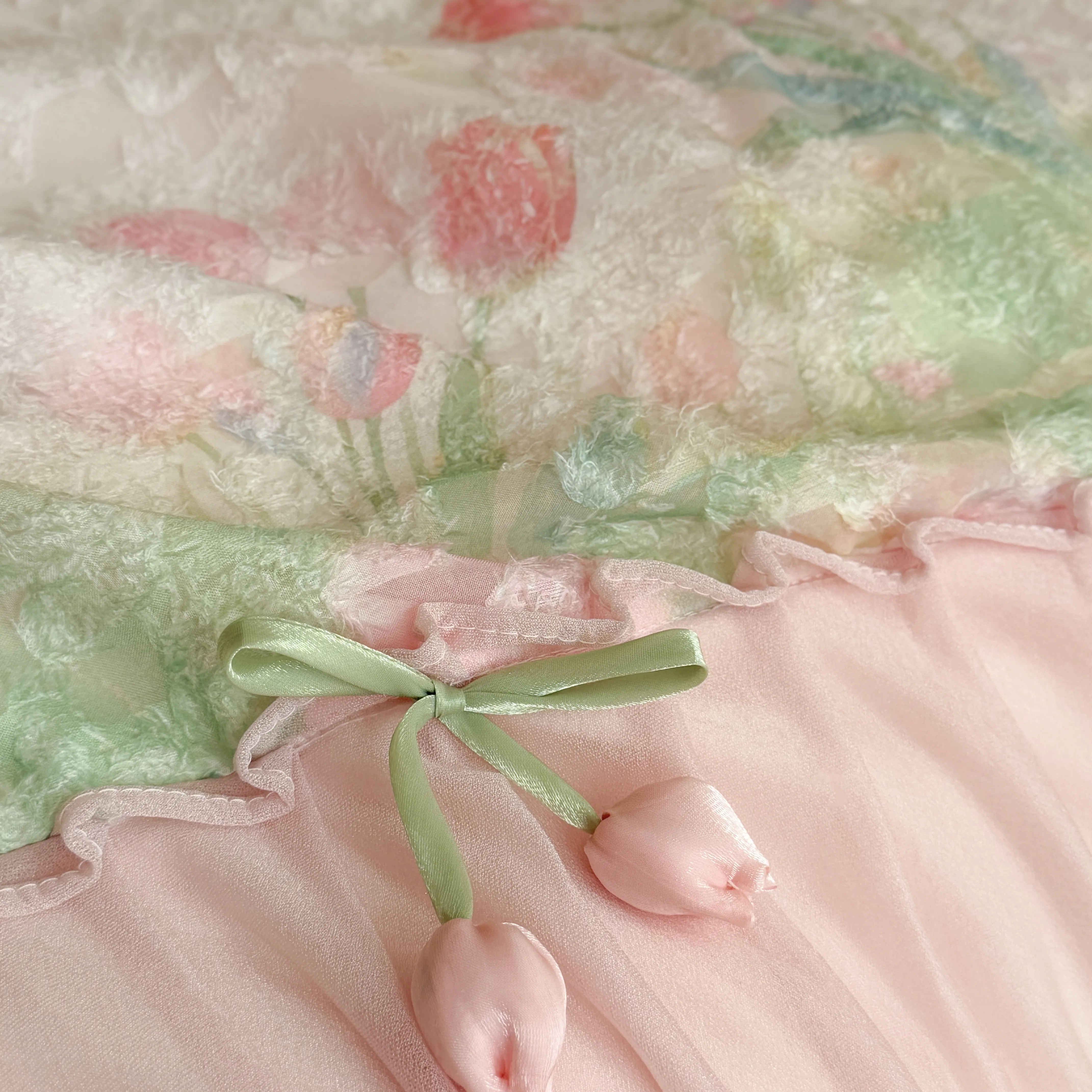 Romantic Blush Pink 3D Tulip Thick Warm Milk Velvet 4-Piece Bedding Set16 Romantic Blush Pink 3D Tulip Thick Warm Milk Velvet 4 Piece Bedding Set16
