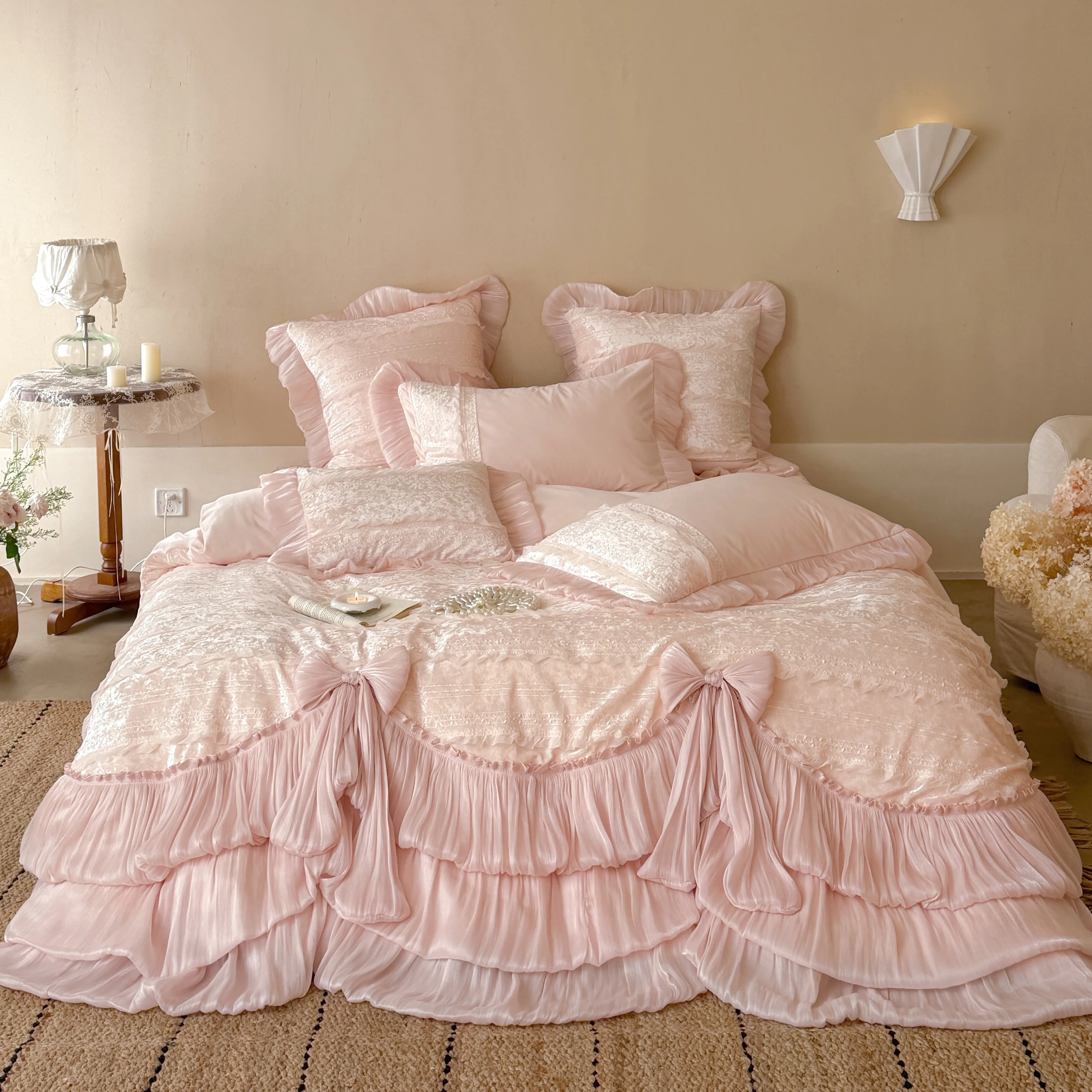 Coquette Princess Winter Fleece Milk Velvet Bedspread Pillowcase 4 Pcs Set01