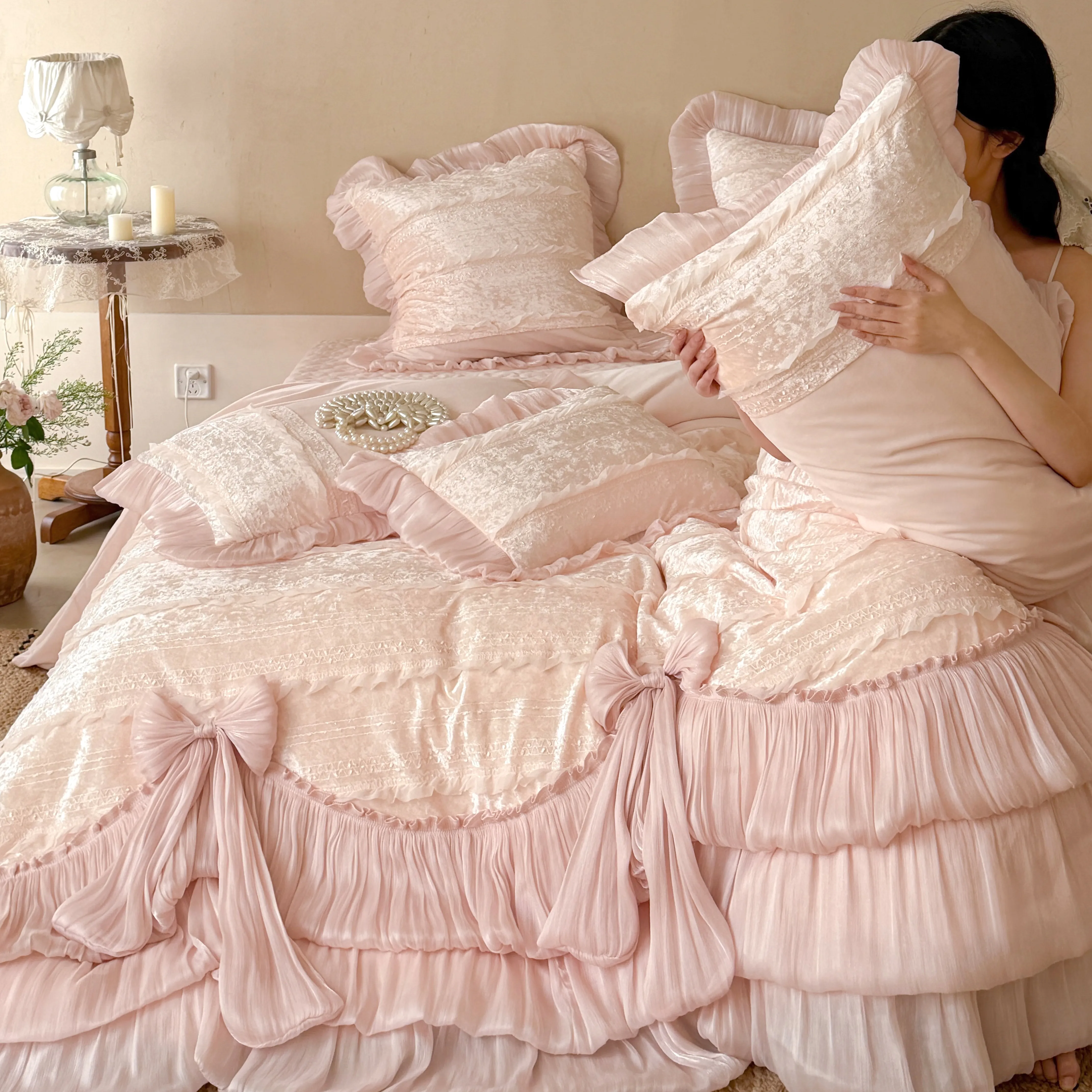 Coquette Princess Winter Fleece Milk Velvet Bedspread Pillowcase 4 Pcs Set02